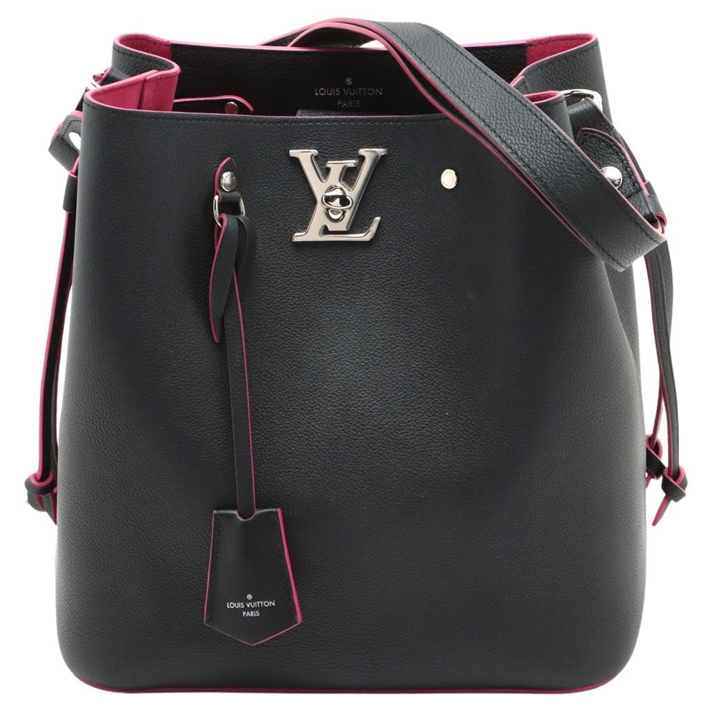 Louis Vuitton LV Logo Lockme Bucket Shoulder Bag Black Fuchsia