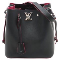 Used Louis Vuitton LV Logo Lockme Bucket Shoulder Bag Black Fuchsia