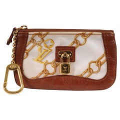 Louis Vuitton LV Logo Monogram Charm Coin Purse Brown Leather Gold Belt Clip