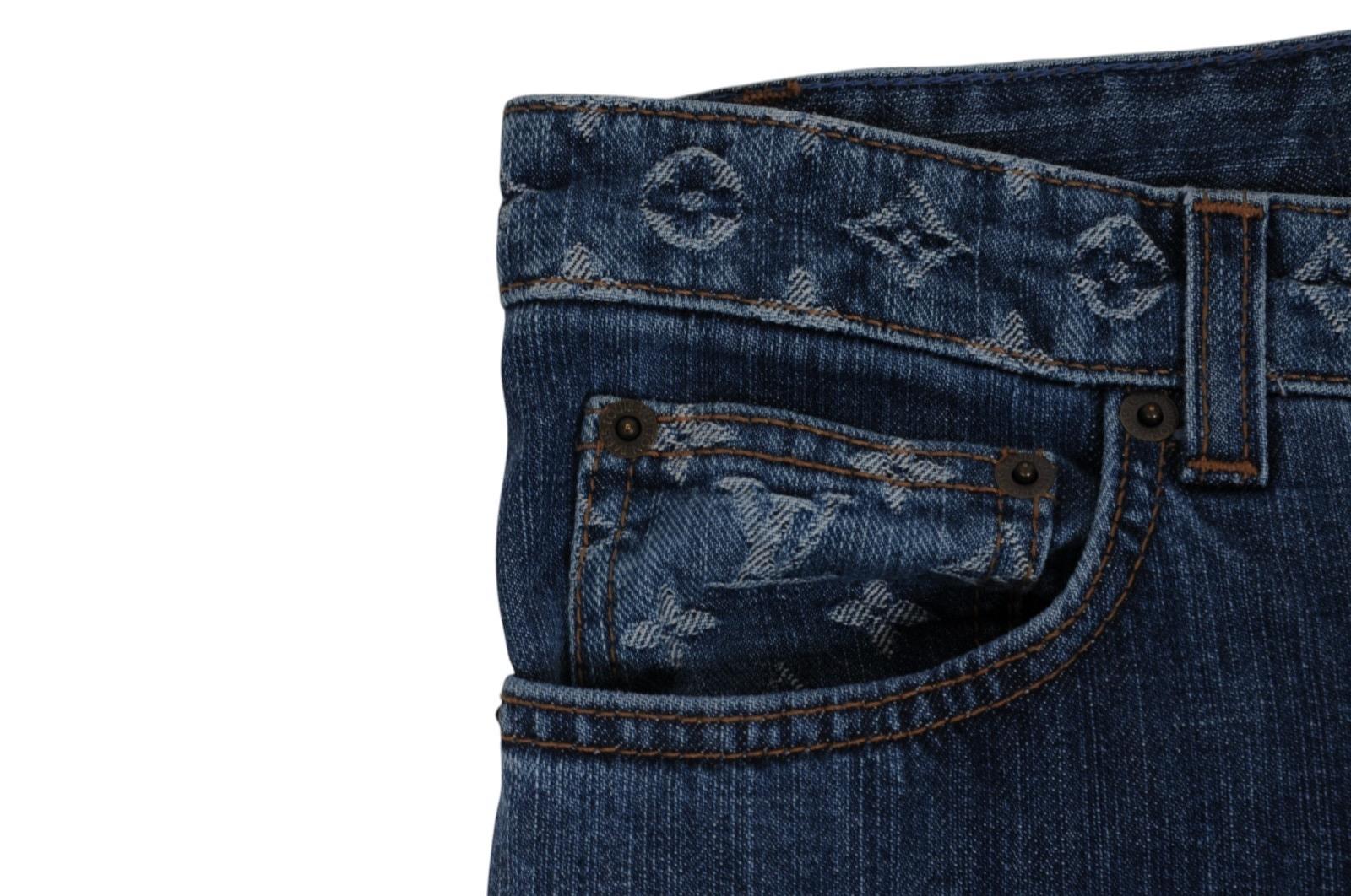 Vaqueros Louis Vuitton Lv Logo Monogram Raw Hem talla US 8 IT 40 Azul Wash Denim en venta 6