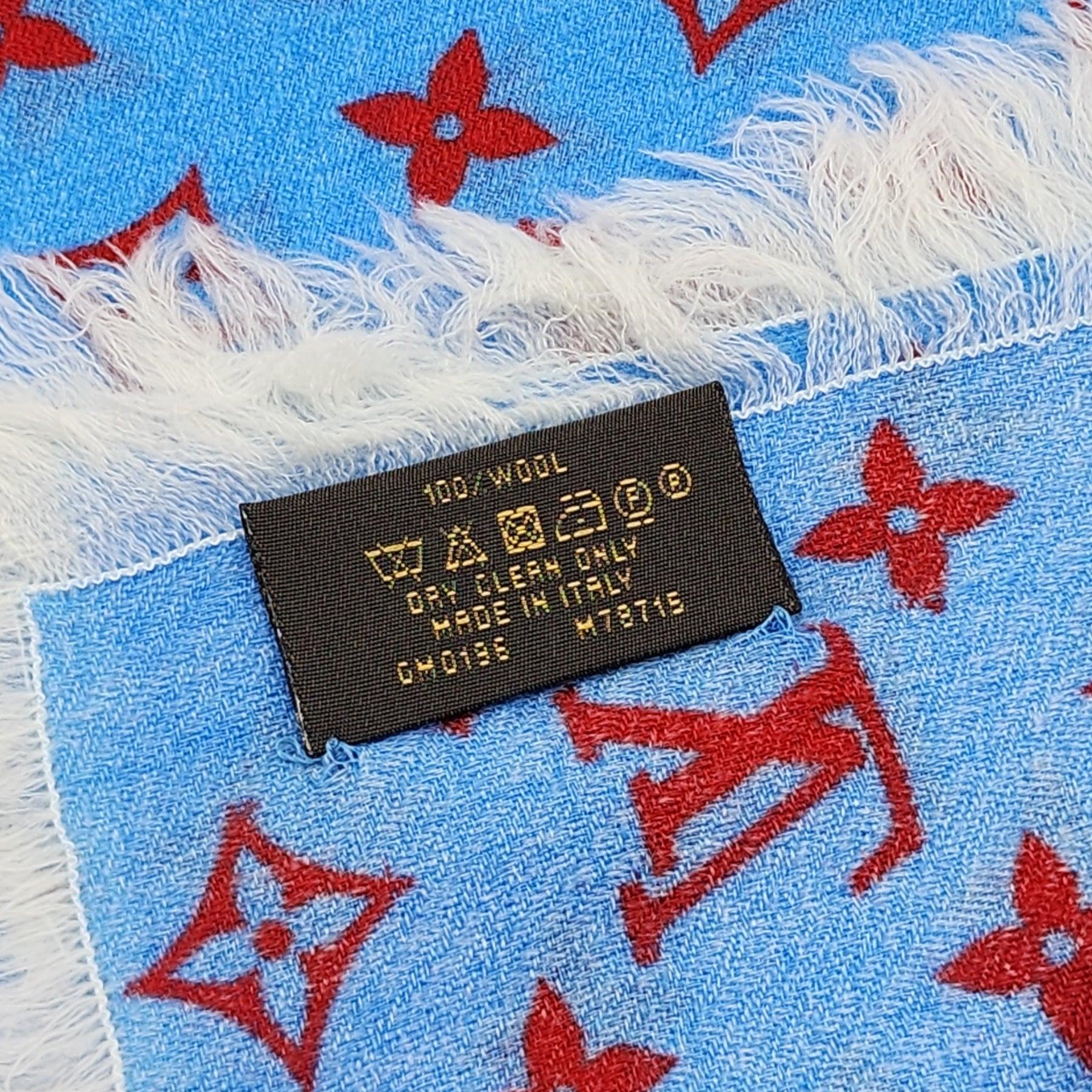 Women's Louis Vuitton LV Logo Multicolor Wool Oversized Scarf Blue/Red M78715 For Sale
