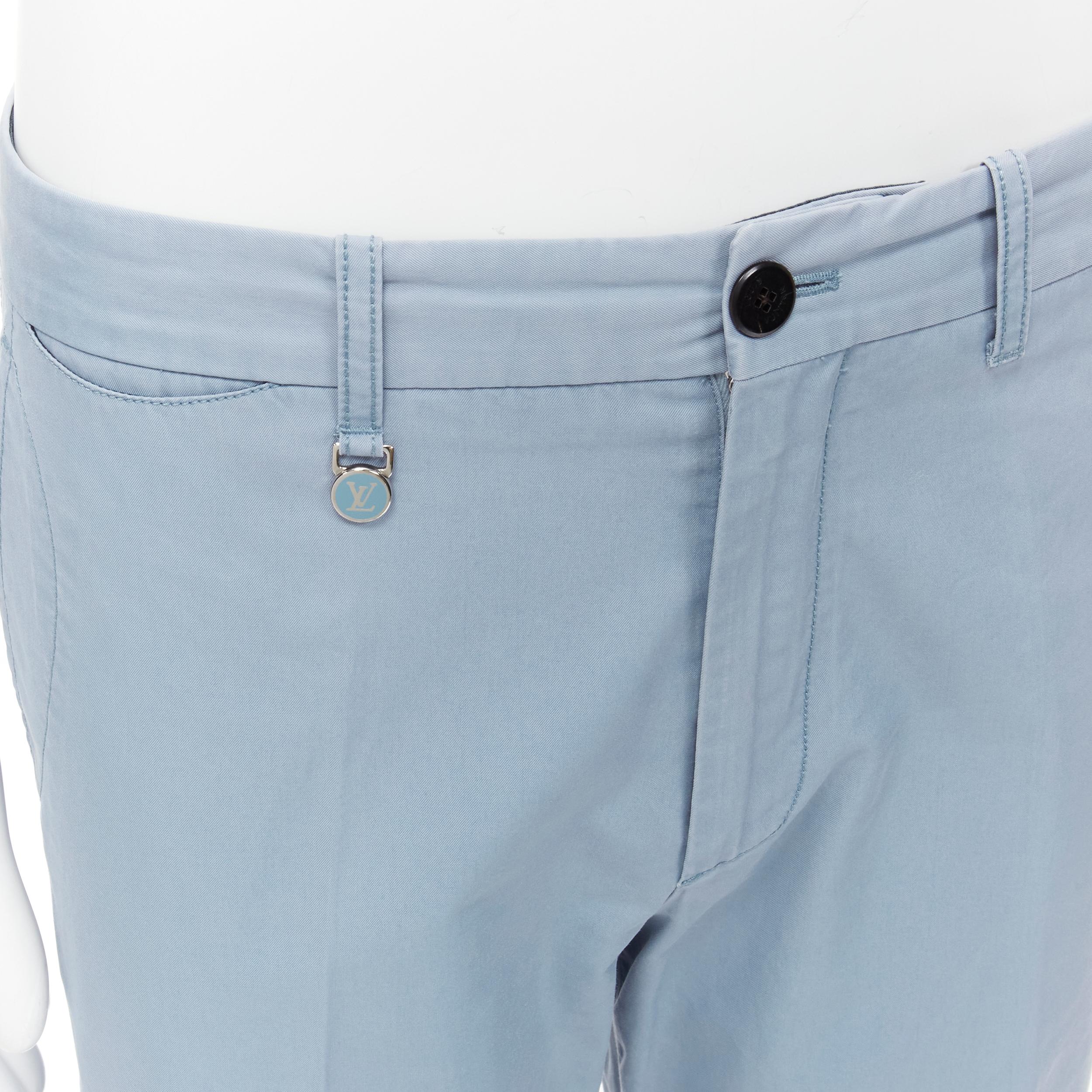 LOUIS VUITTON LV logo plate light blue topstitch pocket flared pants EU42 M For Sale 2