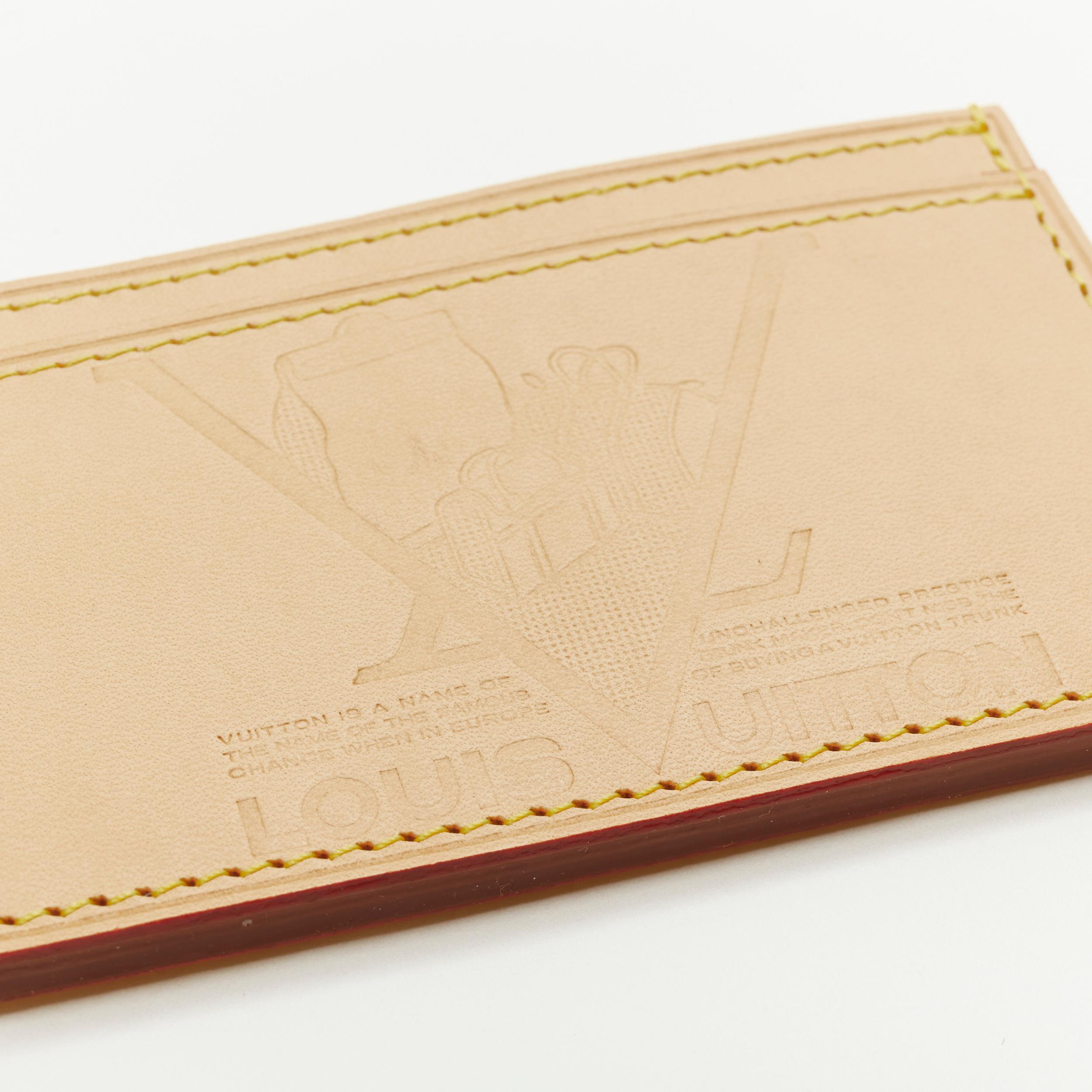 LOUIS VUITTON LV logo trunk embossed tan Vachetta leather cardholder wallet In Excellent Condition In Hong Kong, NT
