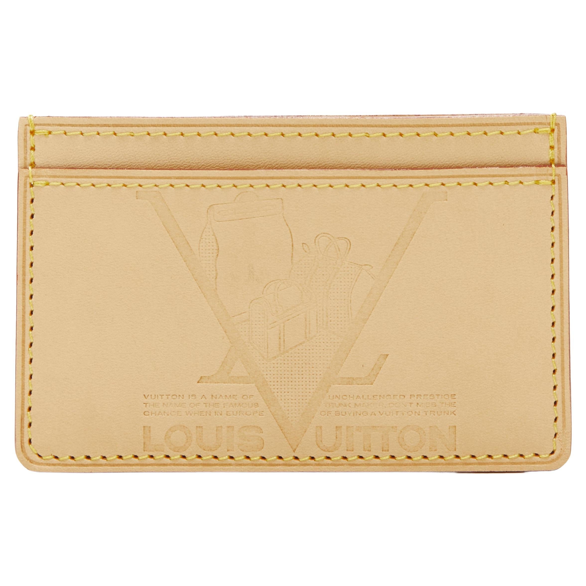 LOUIS VUITTON LV logo trunk embossed tan Vachetta leather cardholder wallet