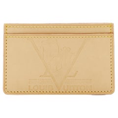 LOUIS VUITTON LV logo trunk embossed tan Vachetta leather cardholder wallet