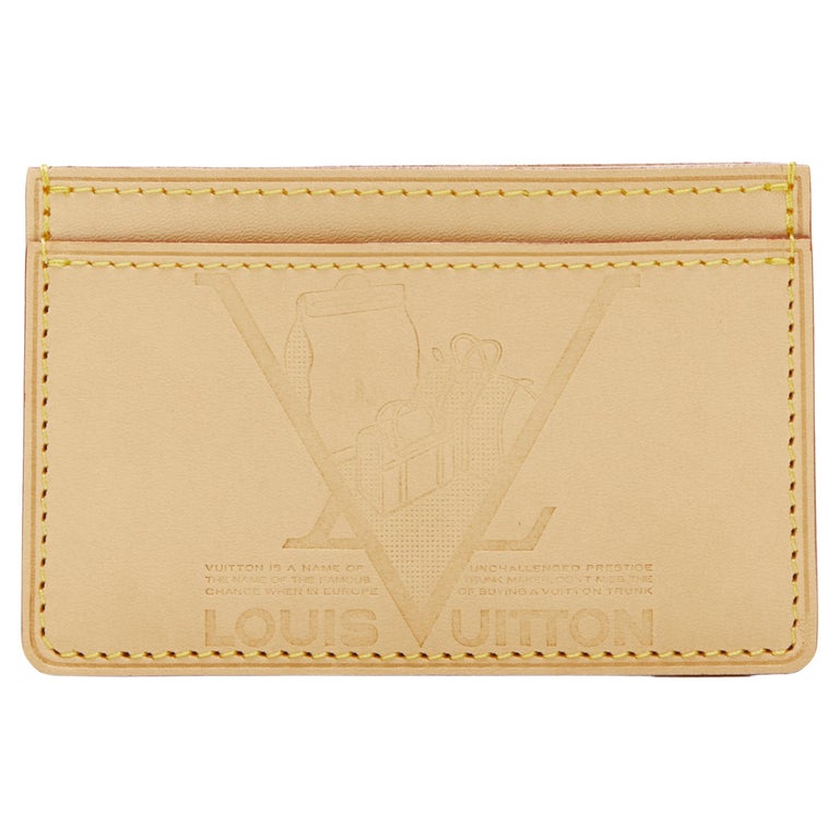 LOUIS VUITTON LV logo trunk embossed tan Vachetta leather cardholder wallet  For Sale at 1stDibs