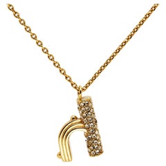 Used Louis Vuitton LV & Me Crystals Letter H Gold Tone Neckalce