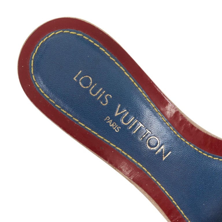 LOUIS VUITTON LV monogram blue denim red bow patent wooden clog sandals  EU36 at 1stDibs