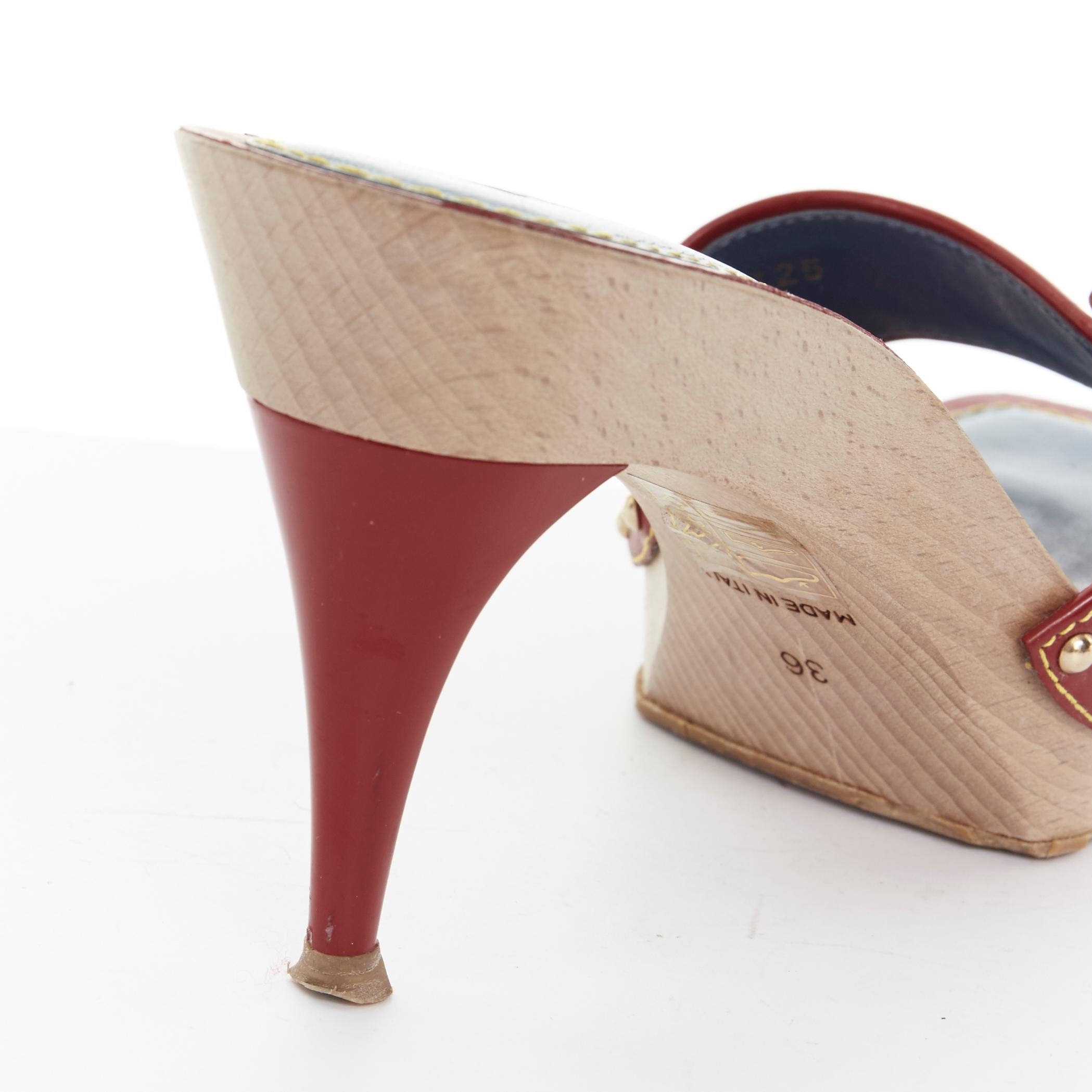 LOUIS VUITTON LV monogram blue denim red bow patent wooden clog sandals EU36 1