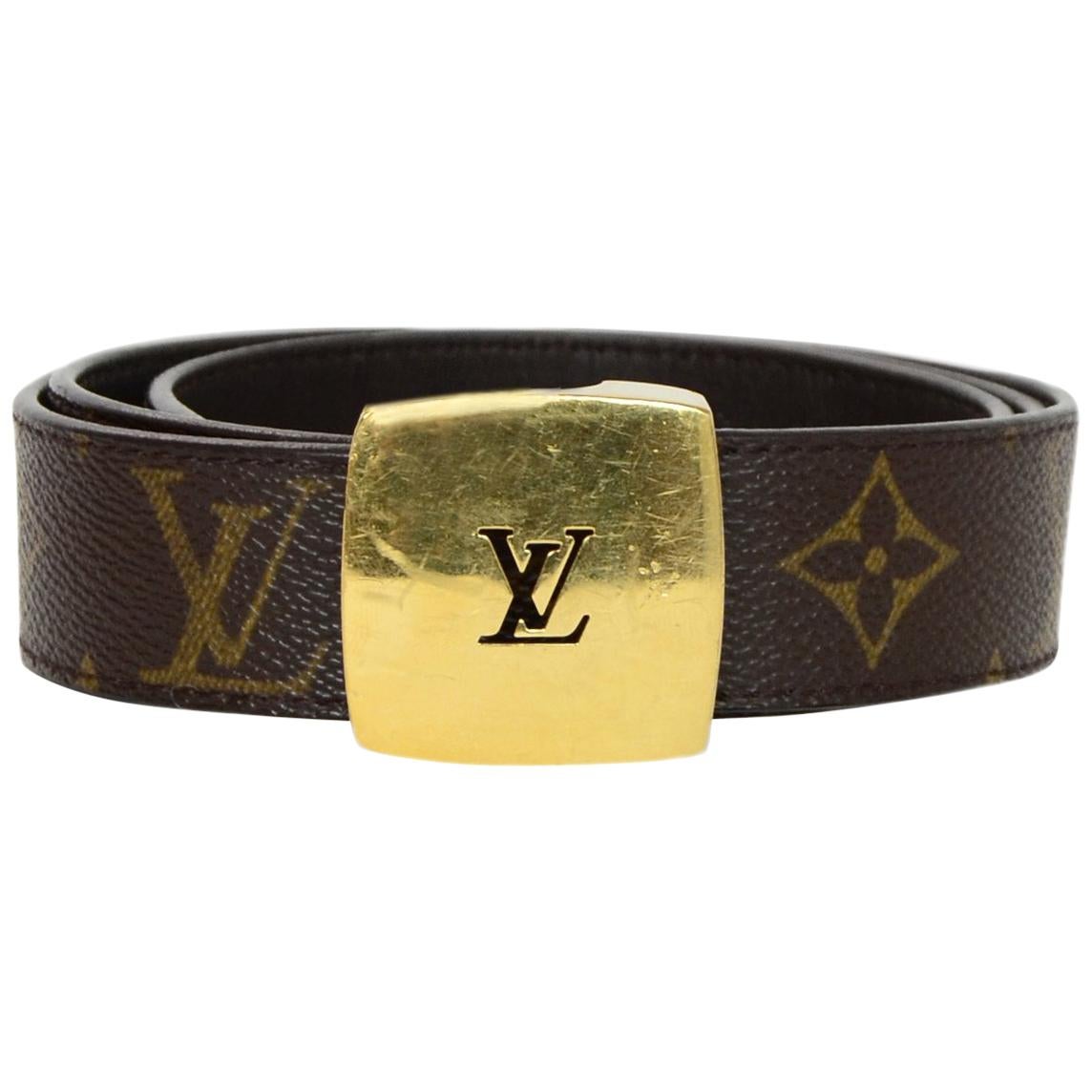 Louis Vuitton LV Monogram/Brown Leather Cut Reversible Belt W/ Buckle
