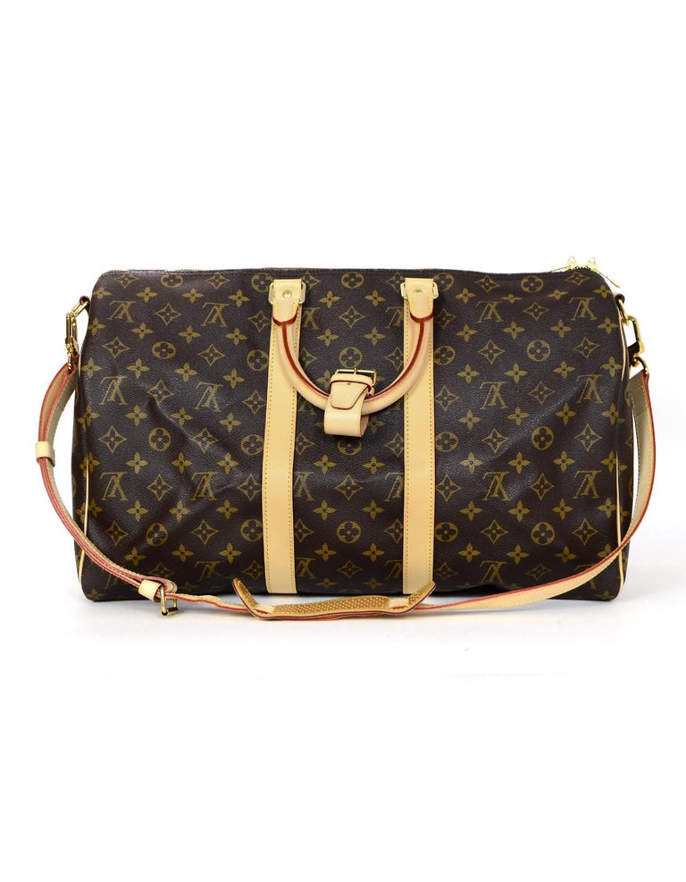 Louis Vuitton LV Monogram Canvas Keepall Bandouliere 45 Duffle Bag W/ Lock and Key For Sale at ...