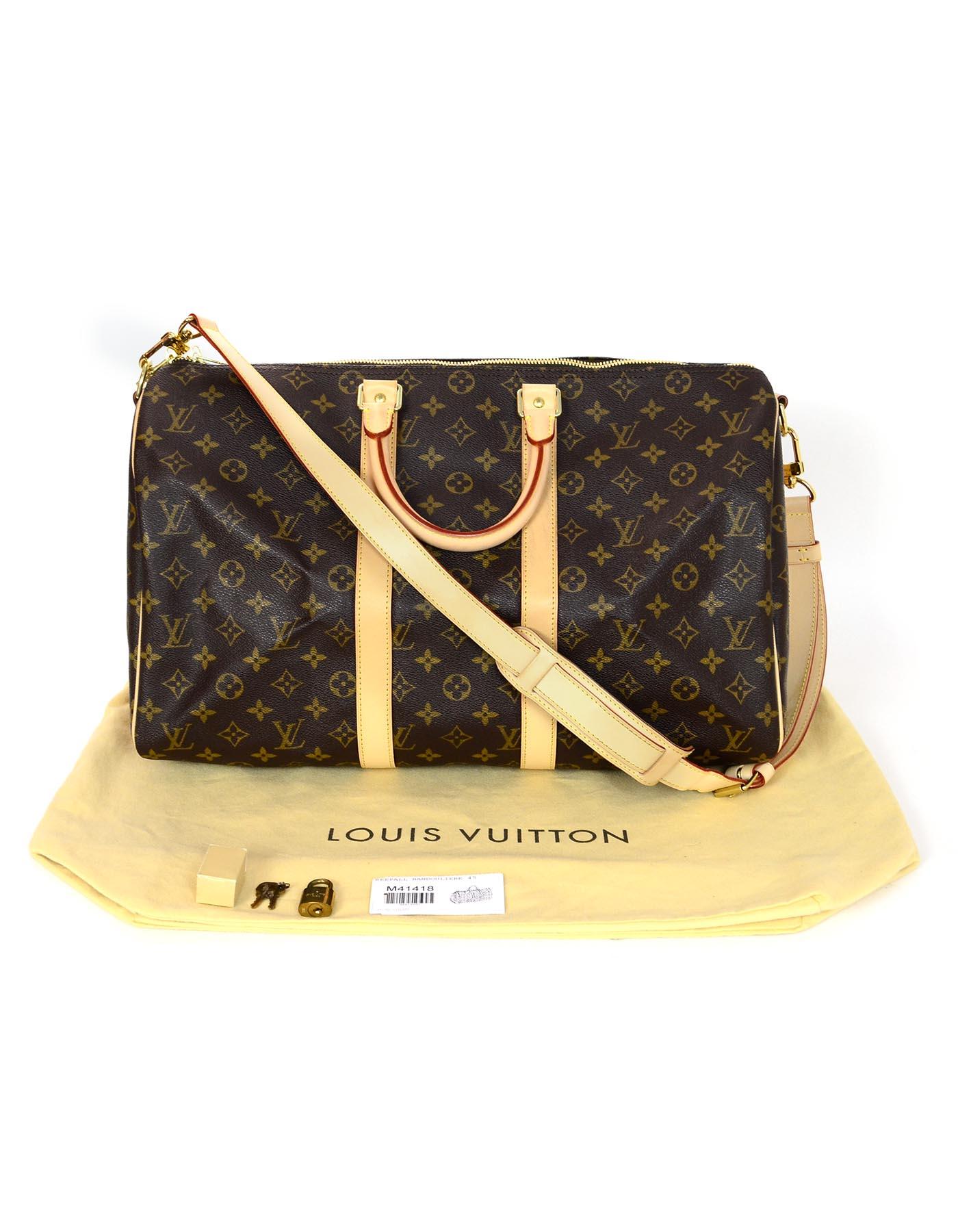 Louis Vuitton LV Monogram Canvas Keepall Bandouliere 45 Duffle Bag W/ Lock & Key 1