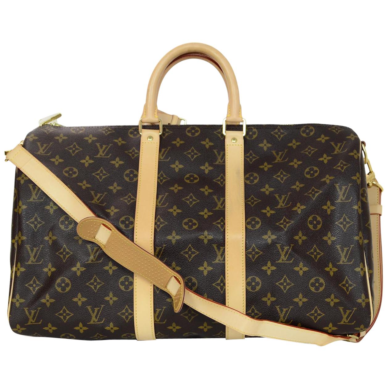 Louis Vuitton LV Monogram Canvas Keepall Bandouliere 45 Duffle Bag W/ Lock & Key