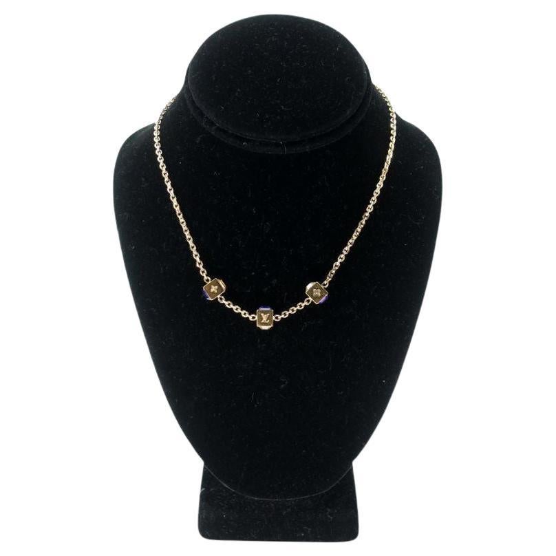 Louis Vuitton Lv Monogram Gold The Gamble Crystal Necklace LV-0814N-0004