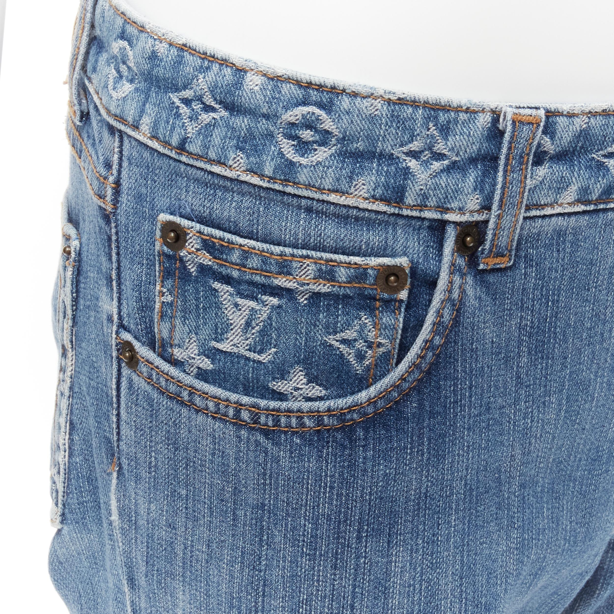 Blue LOUIS VUITTON LV monogram logo pocket washed cropped flare jeans FR38 M