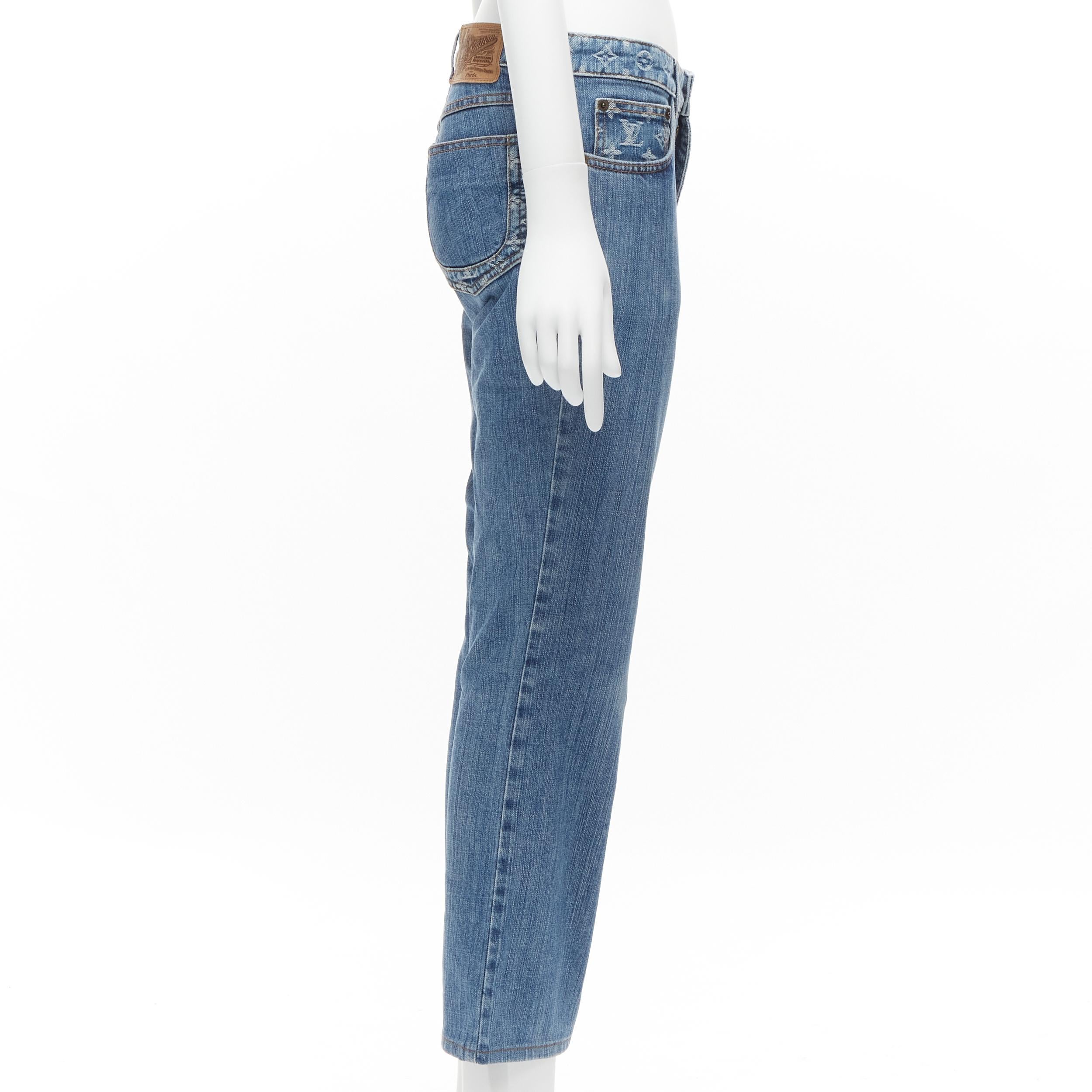Women's LOUIS VUITTON LV monogram logo pocket washed cropped flare jeans FR38 M