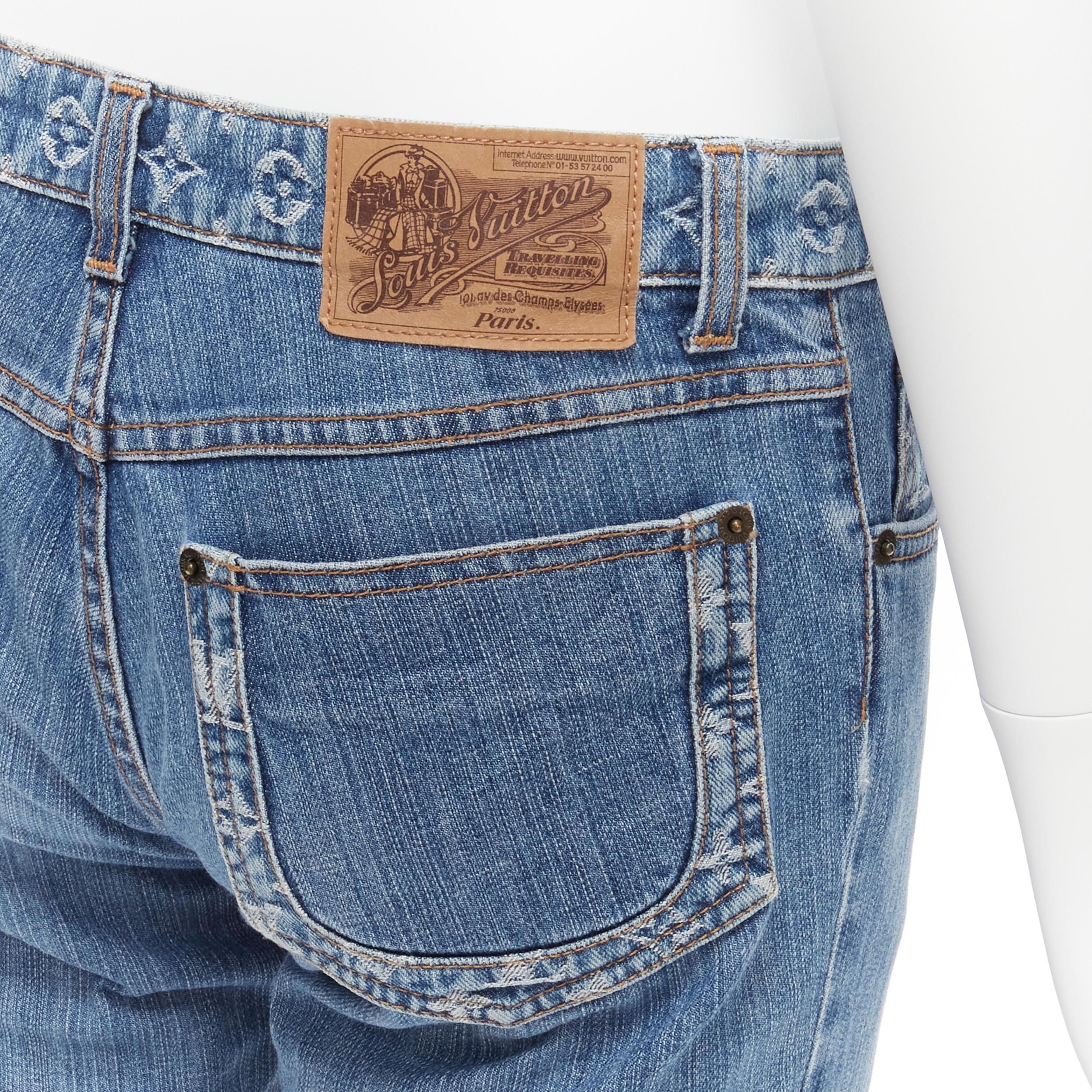 Louis Vuitton - jean court lavé à la chaux avec poche avec logo monogramme LV, taille 38 en vente 3