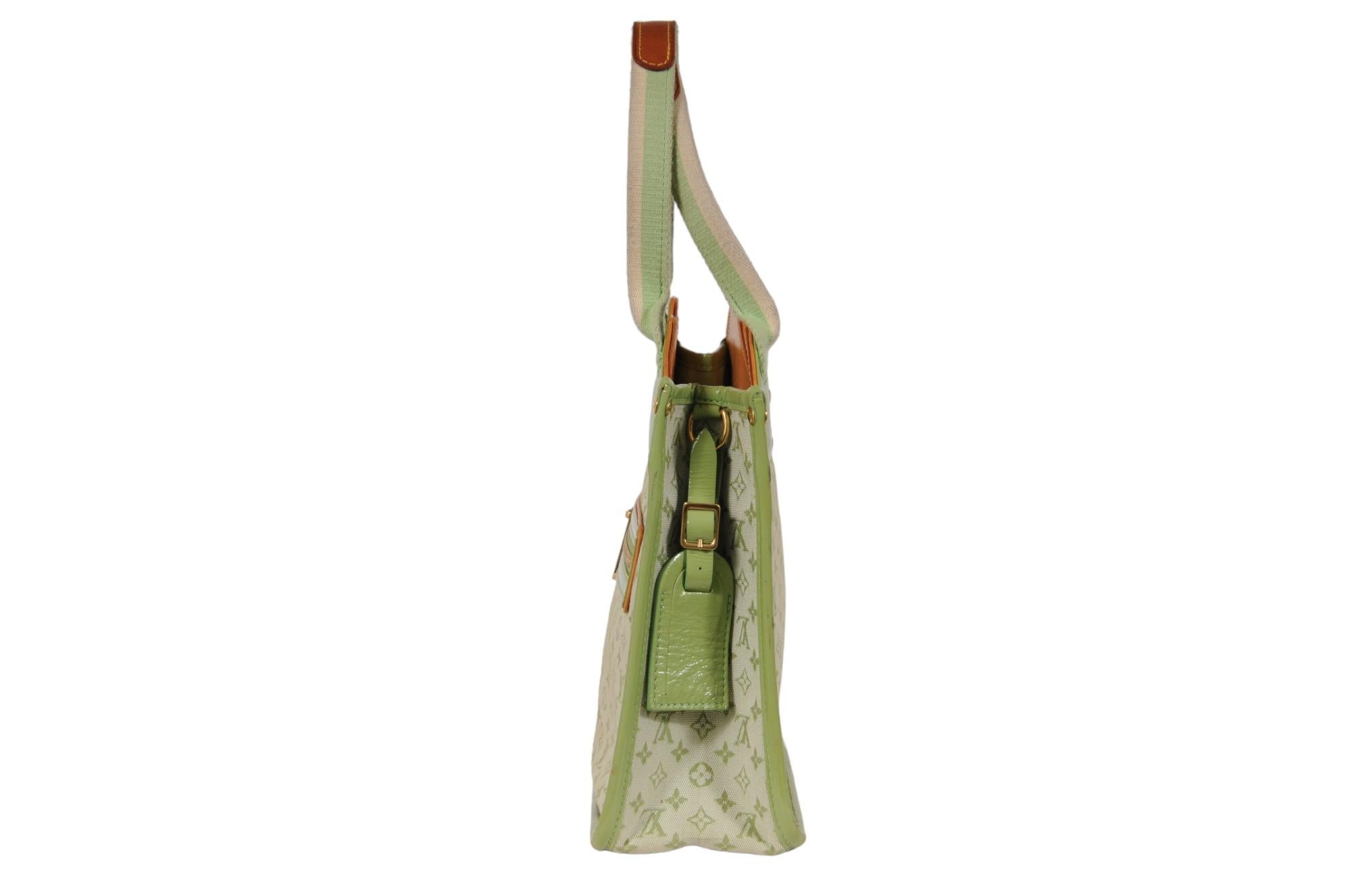 Louis Vuitton LV Monogram Mini Lin Sac Kathleen Lime Green Shoulder Bag Bon état - En vente à North Miami, FL