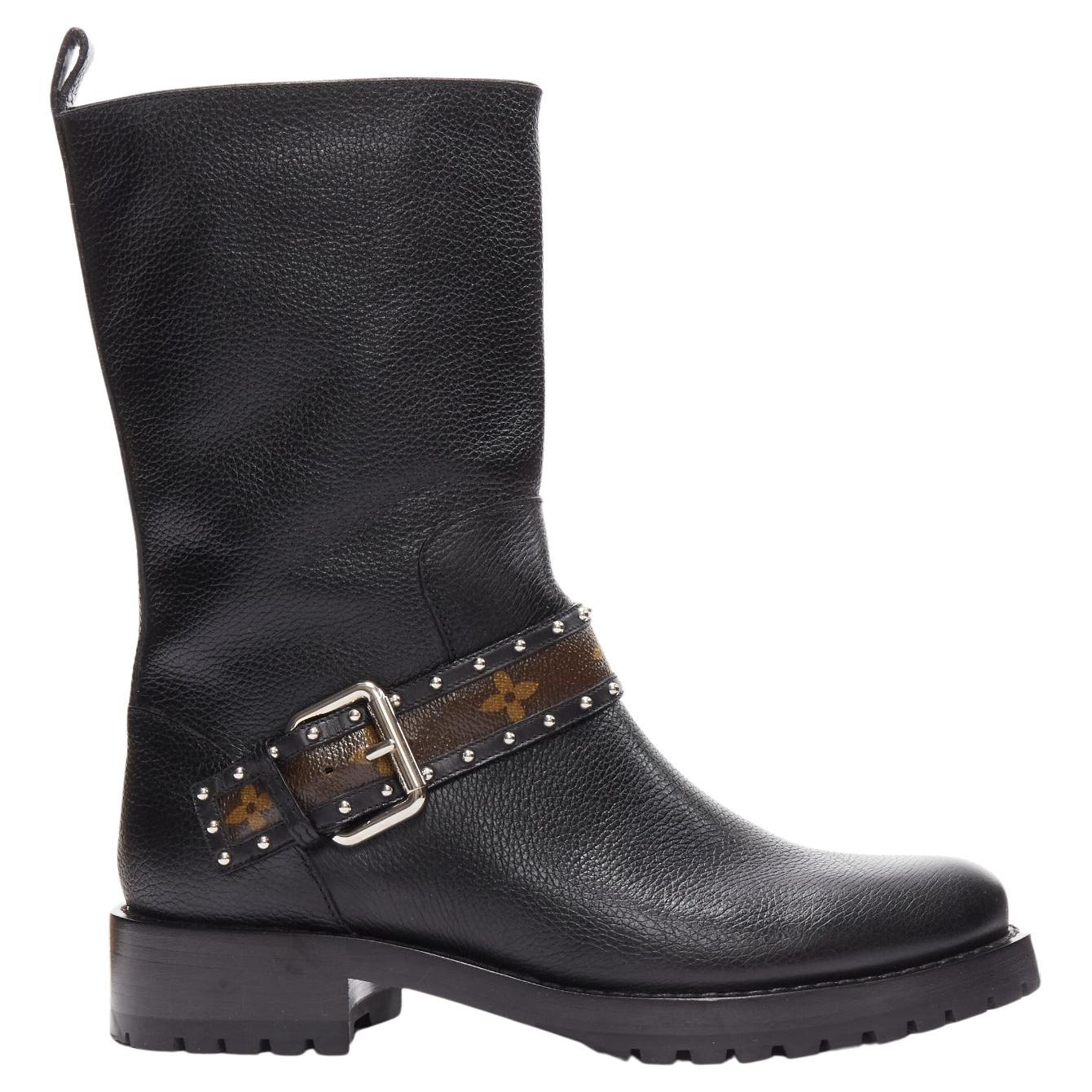 LOUIS VUITTON LV monogram top strap pull on motorcycle boots EU37 For Sale