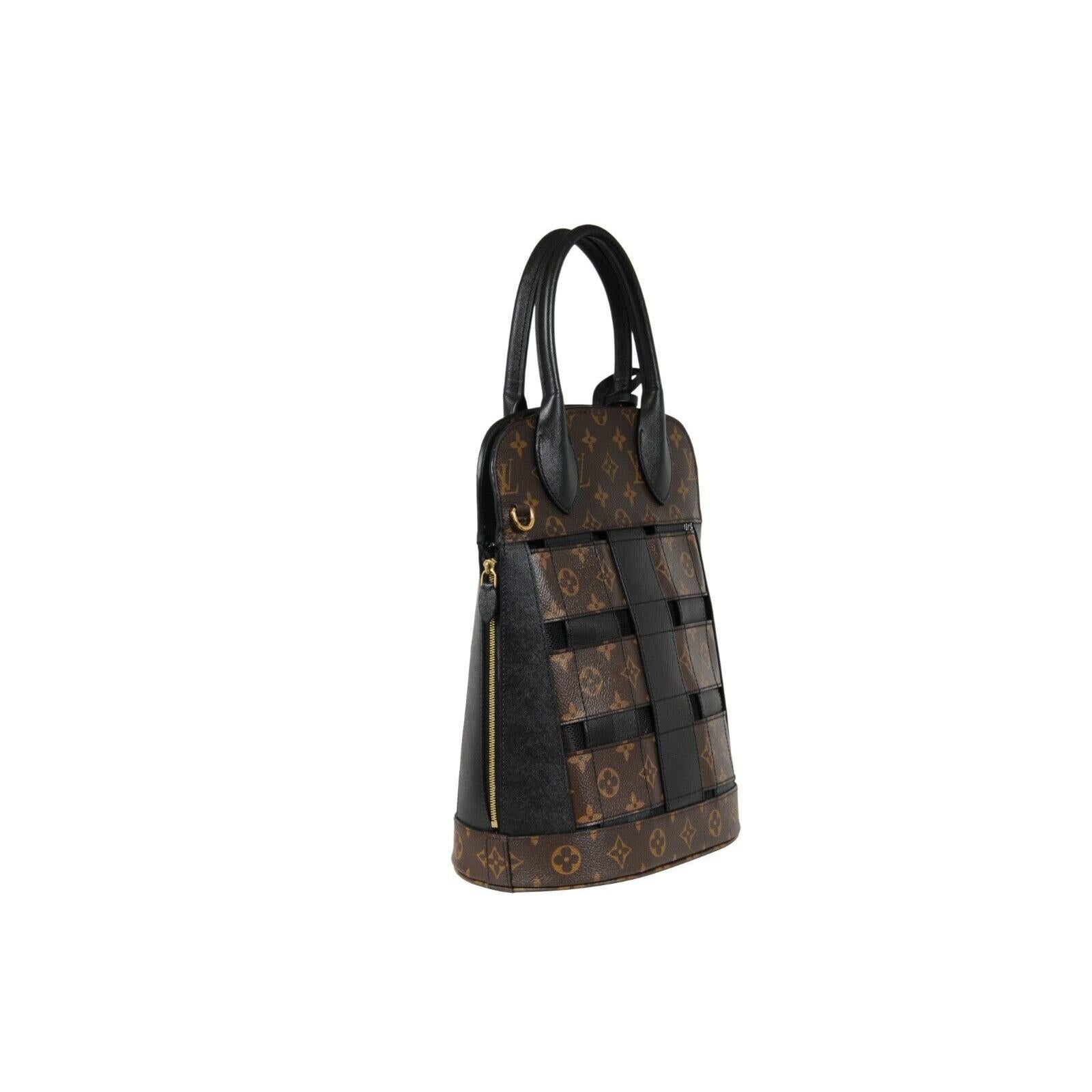 Louis Vuitton LV Monogram Tressage MM Borsa Tote Marrone Nera in Tela Coates In condizioni ottime in vendita a North Miami, FL