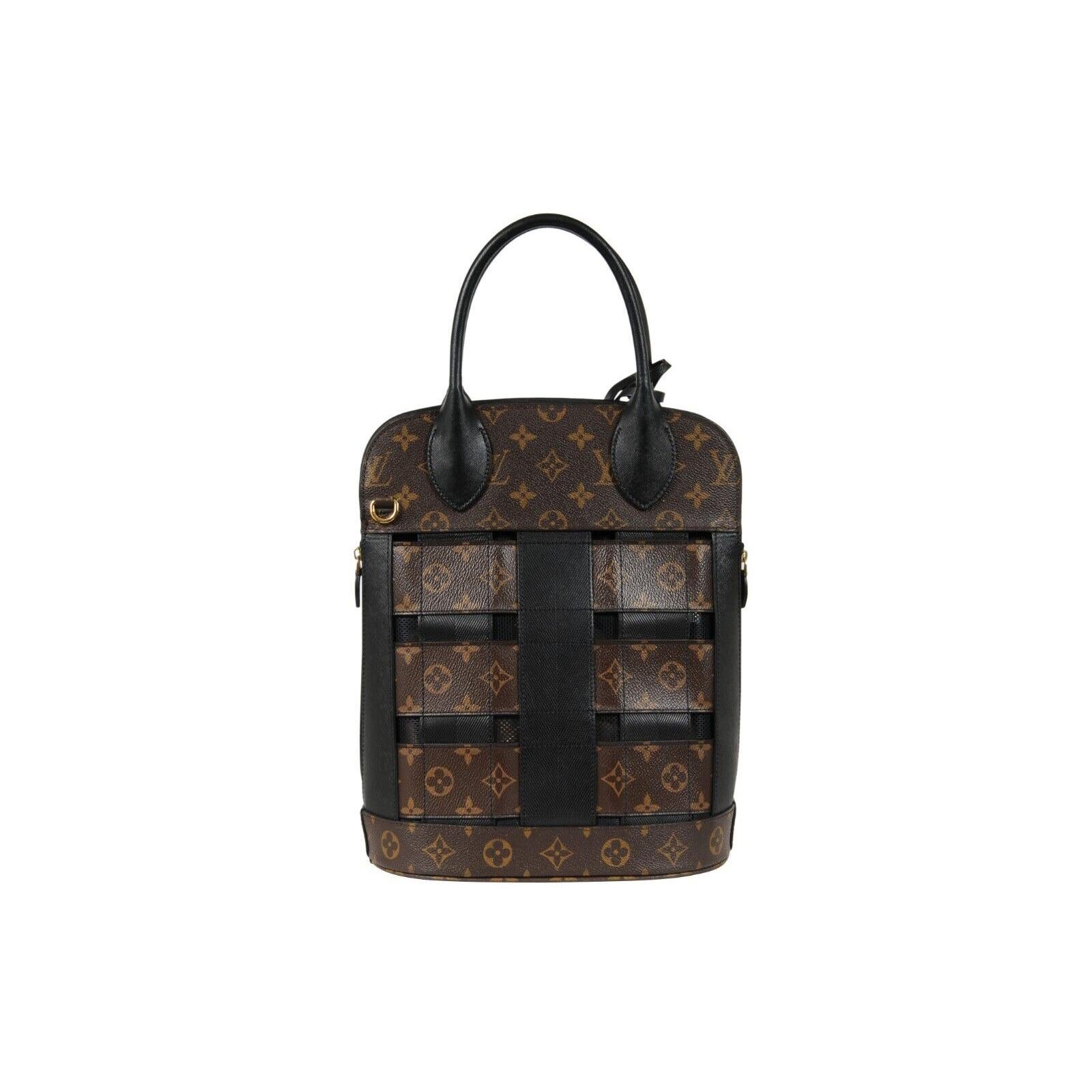 Louis Vuitton LV Monogram Tressage MM Borsa Tote Marrone Nera in Tela Coates in vendita 1