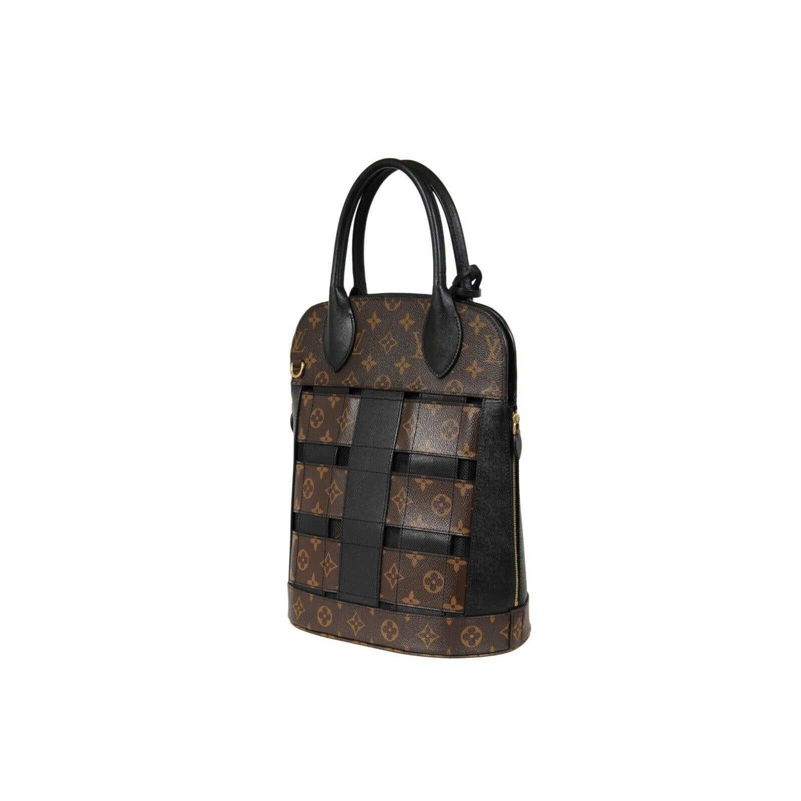 Louis Vuitton LV Monogram Tressage MM Borsa Tote Marrone Nera in Tela Coates in vendita 2
