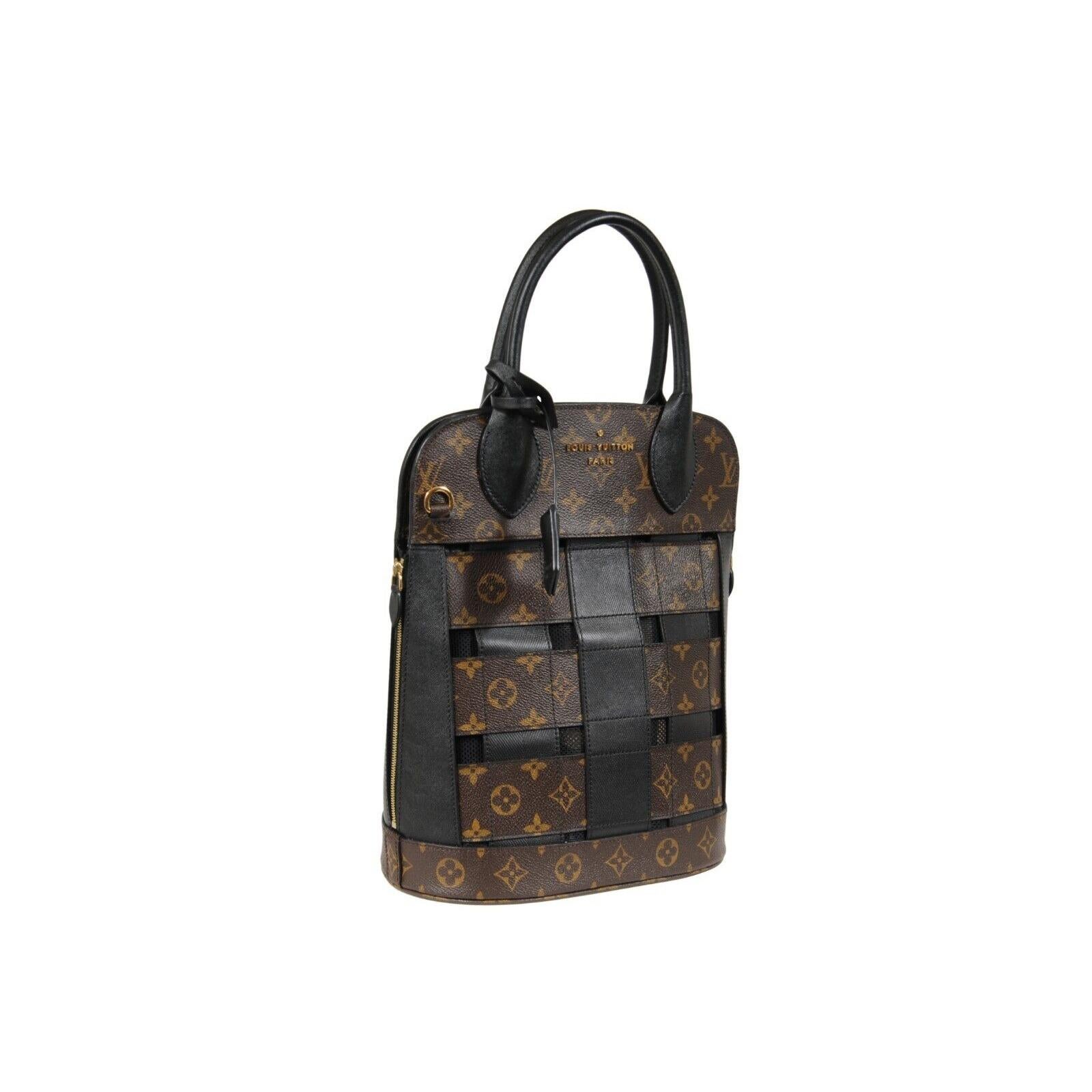 Louis Vuitton LV Monogram Tressage MM Borsa Tote Marrone Nera in Tela Coates in vendita 3