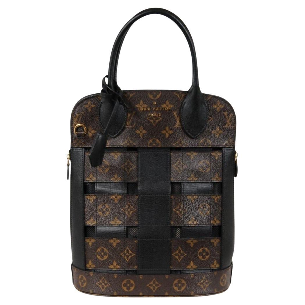 Louis Vuitton LV Monogram Tressage MM Borsa Tote Marrone Nera in Tela Coates in vendita