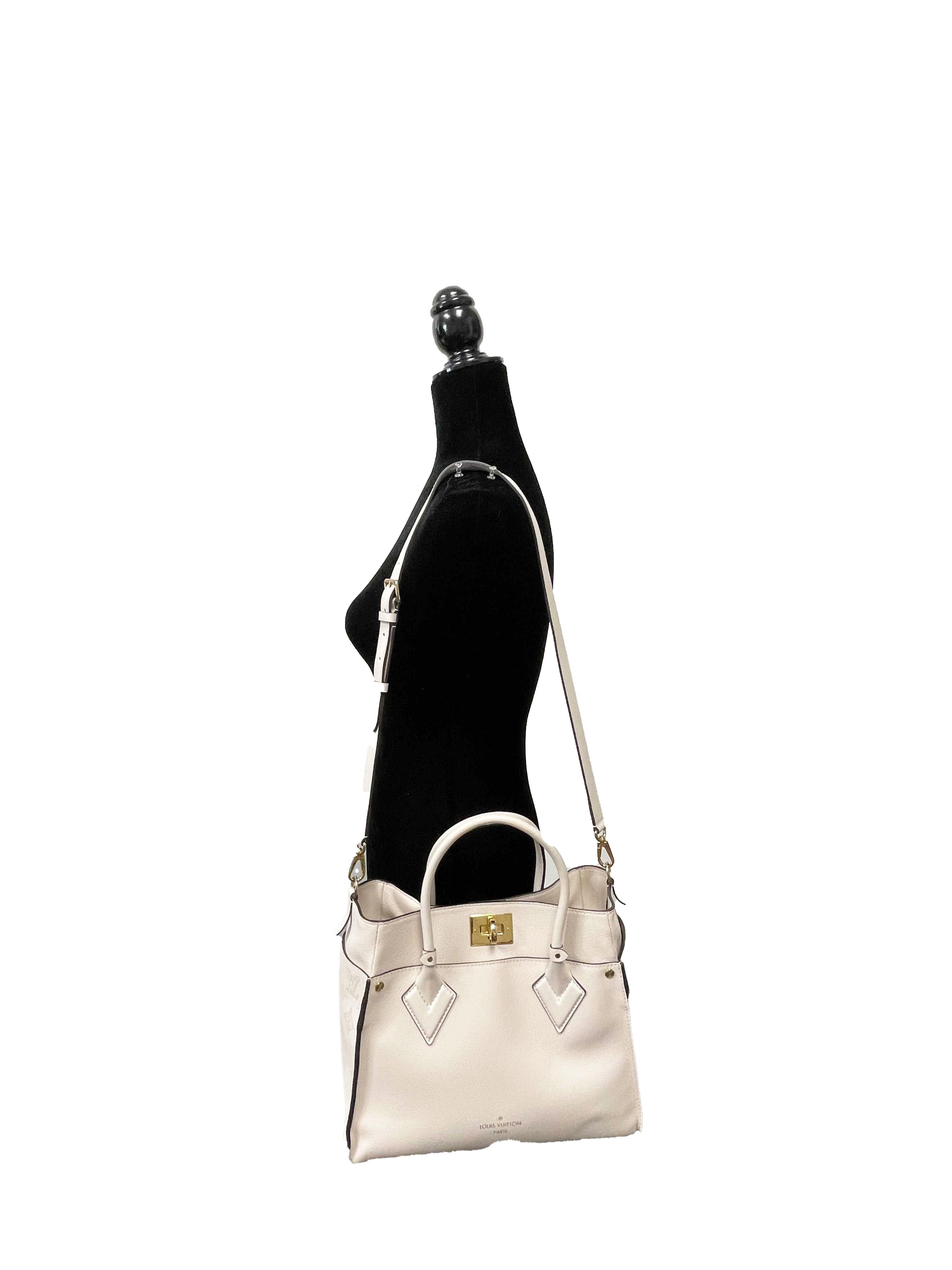 Louis Vuitton - LV On My Side MM Beige Leather Top Handle w/ Shoulder Strap 11