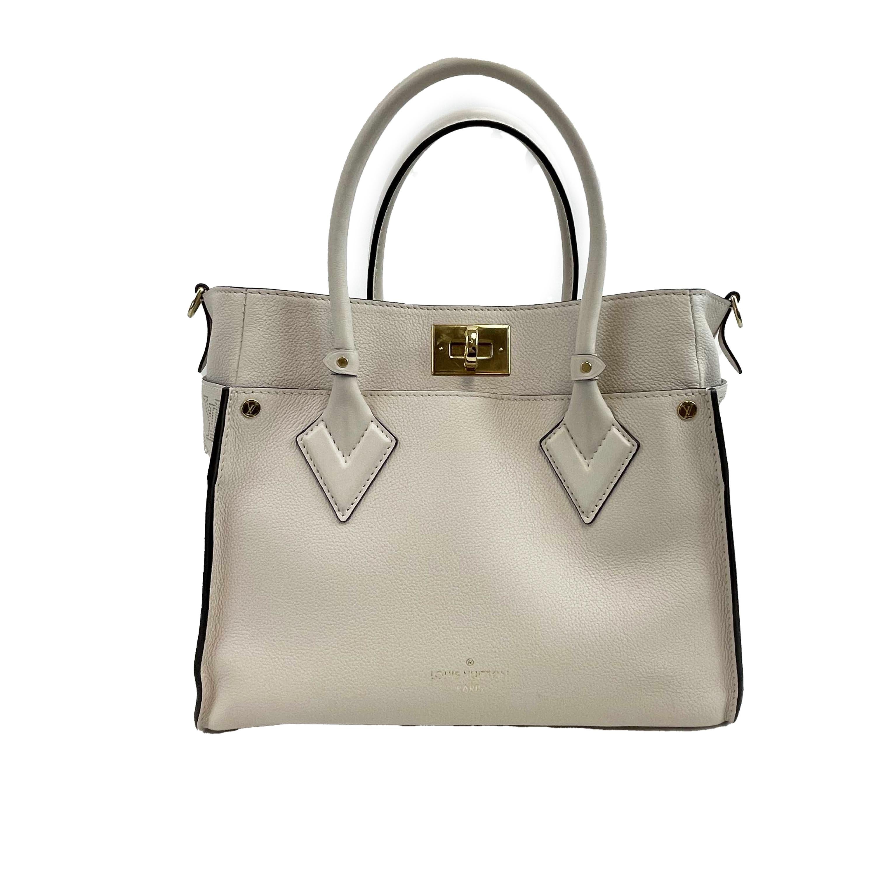 Louis Vuitton - LV On My Side MM Beige Leather Top Handle w/ Shoulder Strap 15
