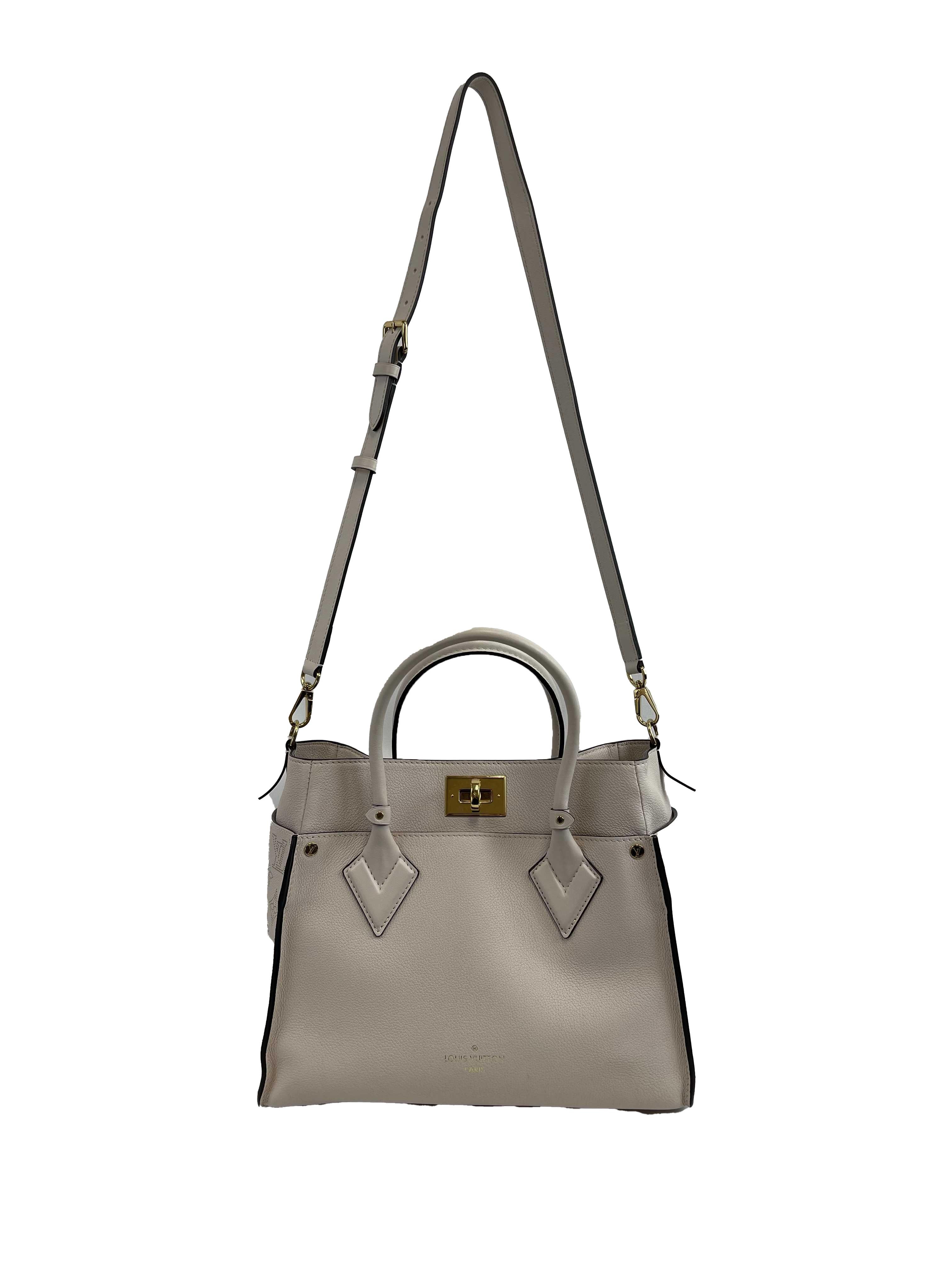 Louis Vuitton - LV On My Side MM Beige Leather Top Handle w/ Shoulder Strap 16