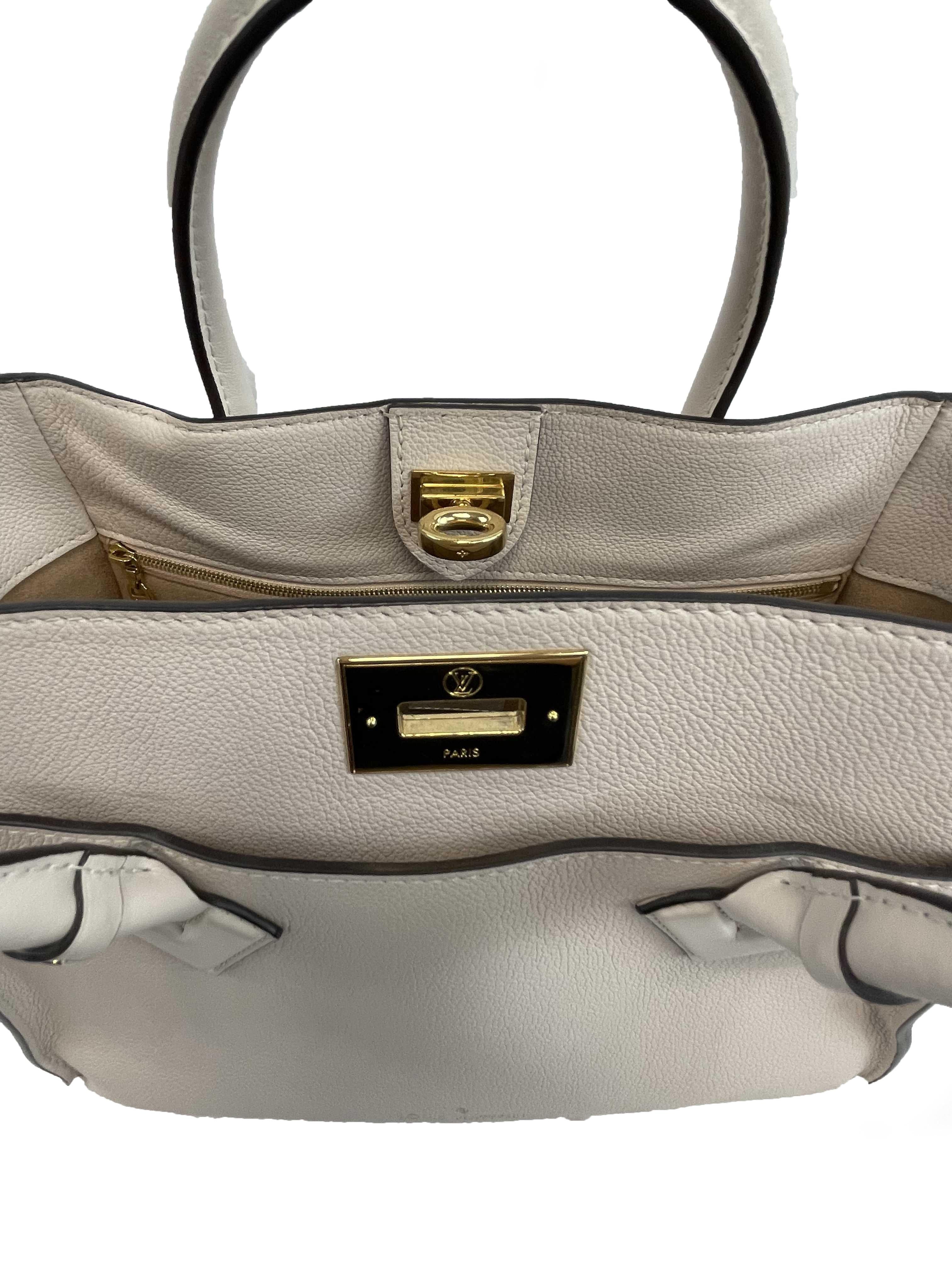 Louis Vuitton - LV On My Side MM Beige Leather Top Handle w/ Shoulder Strap 5