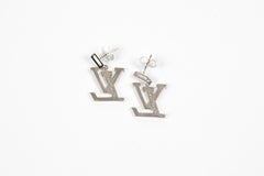 Louis Vuitton LV Silver Tone Long Earrings
