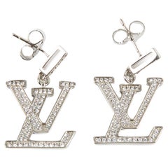 Louis Vuitton LV Silver Tone Long Earrings