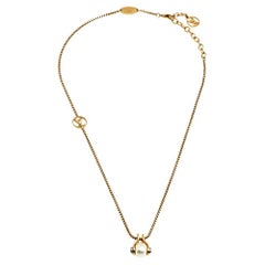 Used Louis Vuitton LV Speedy Faux Pearl Gold Tone Pendant Necklace