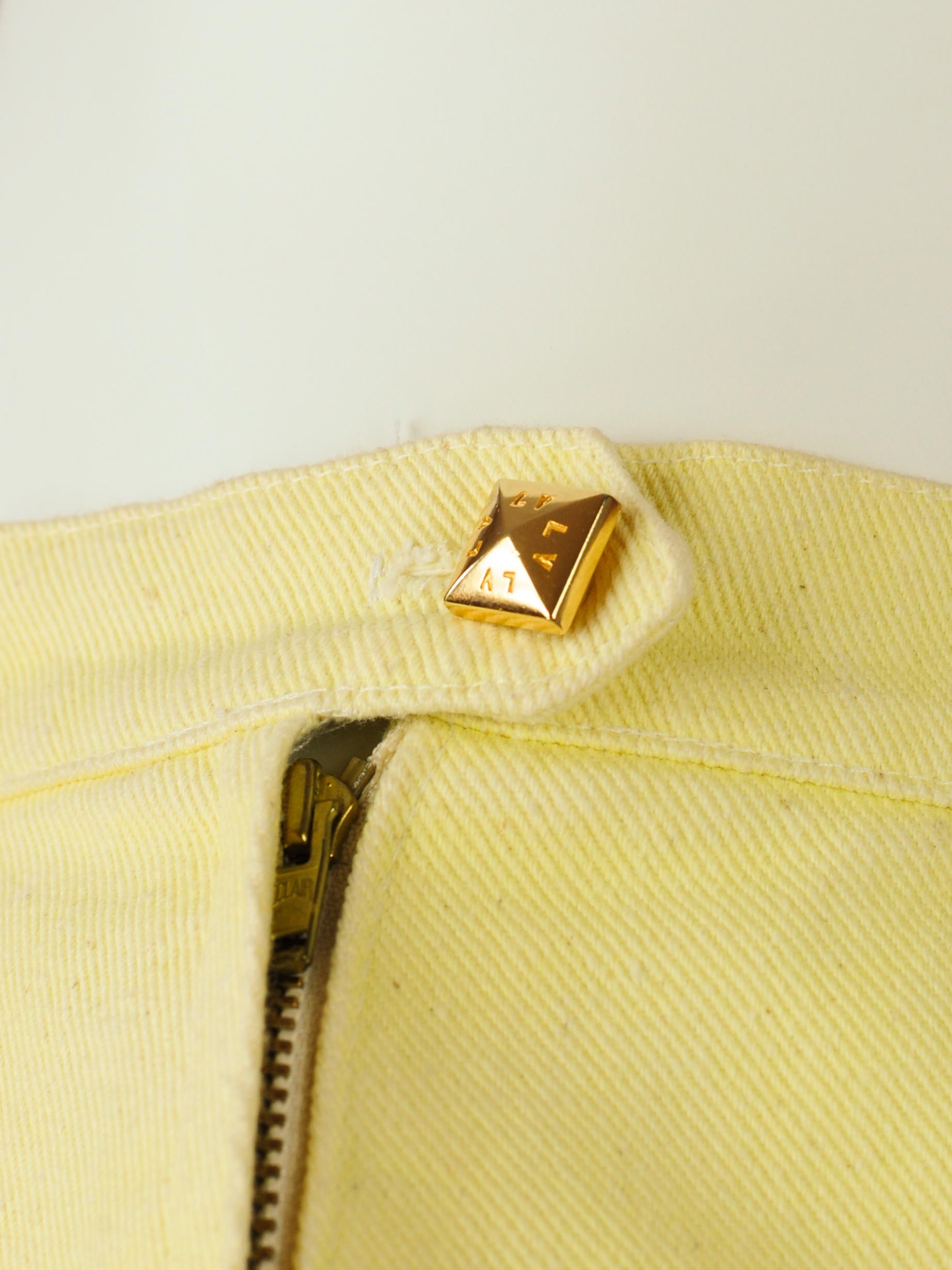 Louis Vuitton LV Sportswear Denim Studded Mini Skirt Yellow 1980s For Sale 2