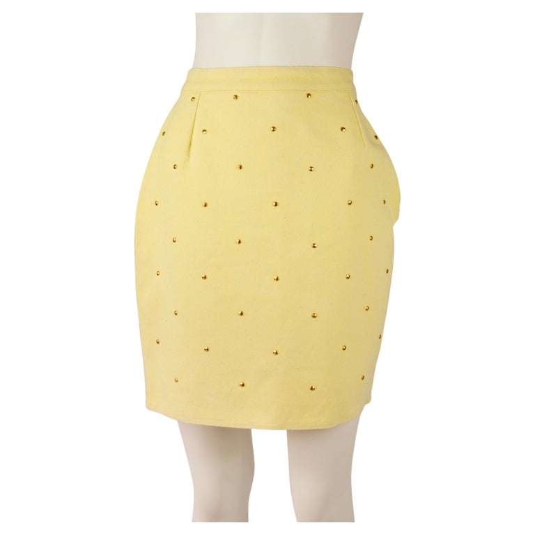 Louis Vuitton LV Sportswear Denim Studded Mini Skirt Yellow 1980s For Sale  at 1stDibs