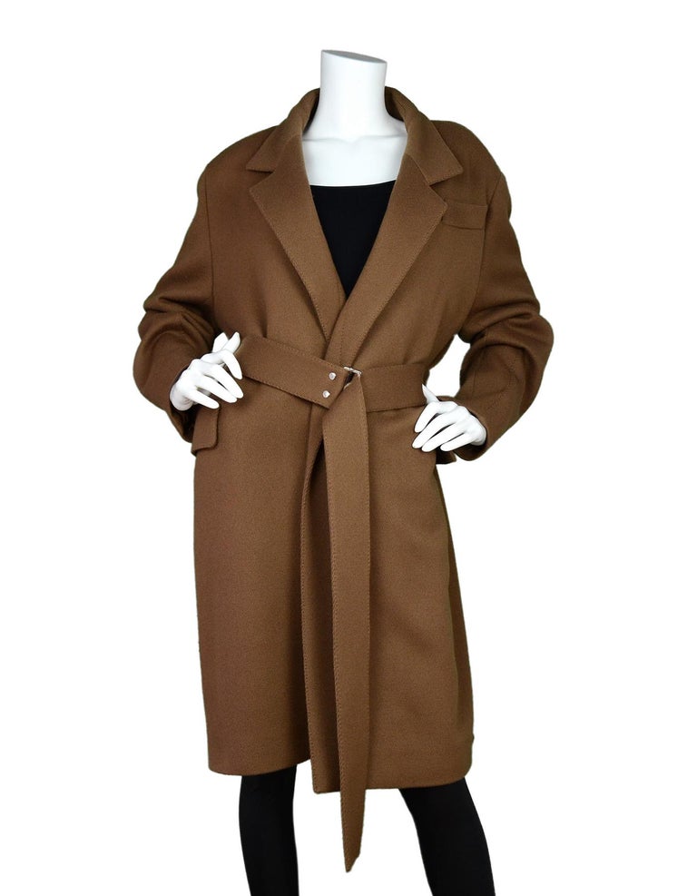 Louis Vuitton LV Tan Wool Coat W/ Belt Sz 38 For Sale at 1stDibs