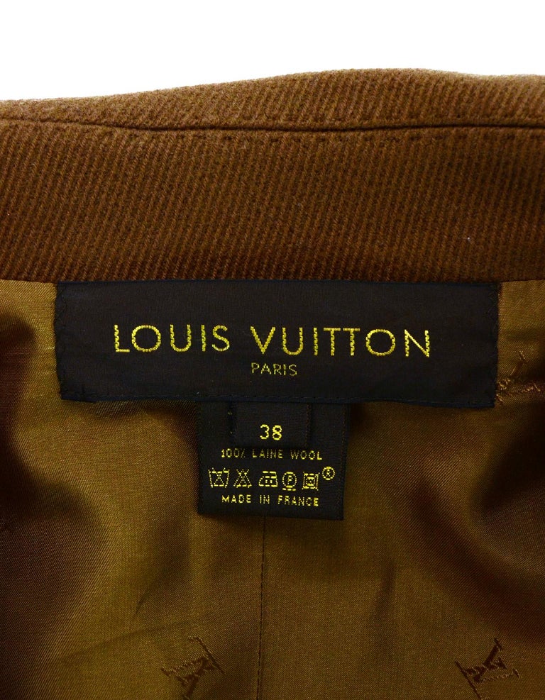 Louis Vuitton LV Tan Wool Coat W/ Belt Sz 38
