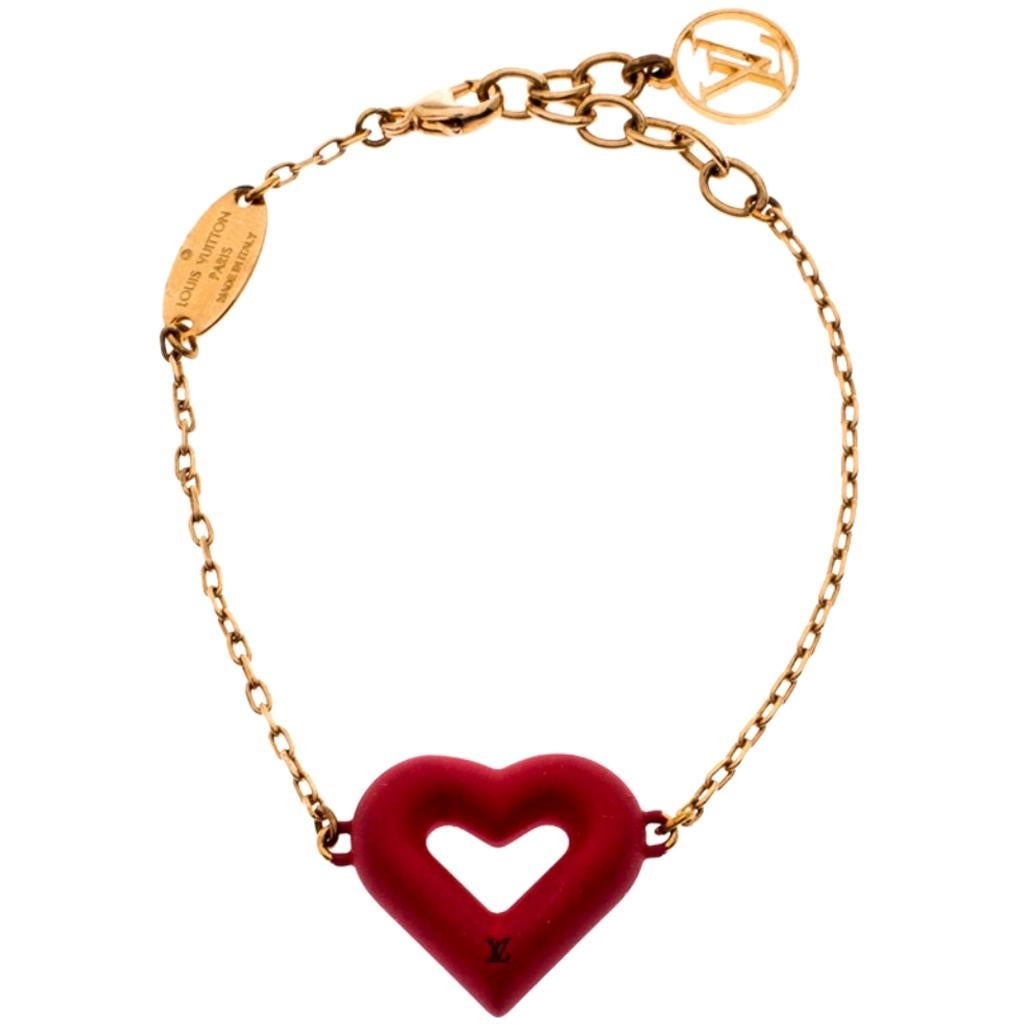 Louis Vuitton LV & V Red Gold Tone Bracelet