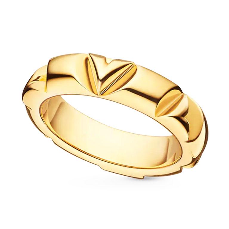 Louis Vuitton LV Volt One Band Ring, Yellow Gold and Diamond Gold. Size 51