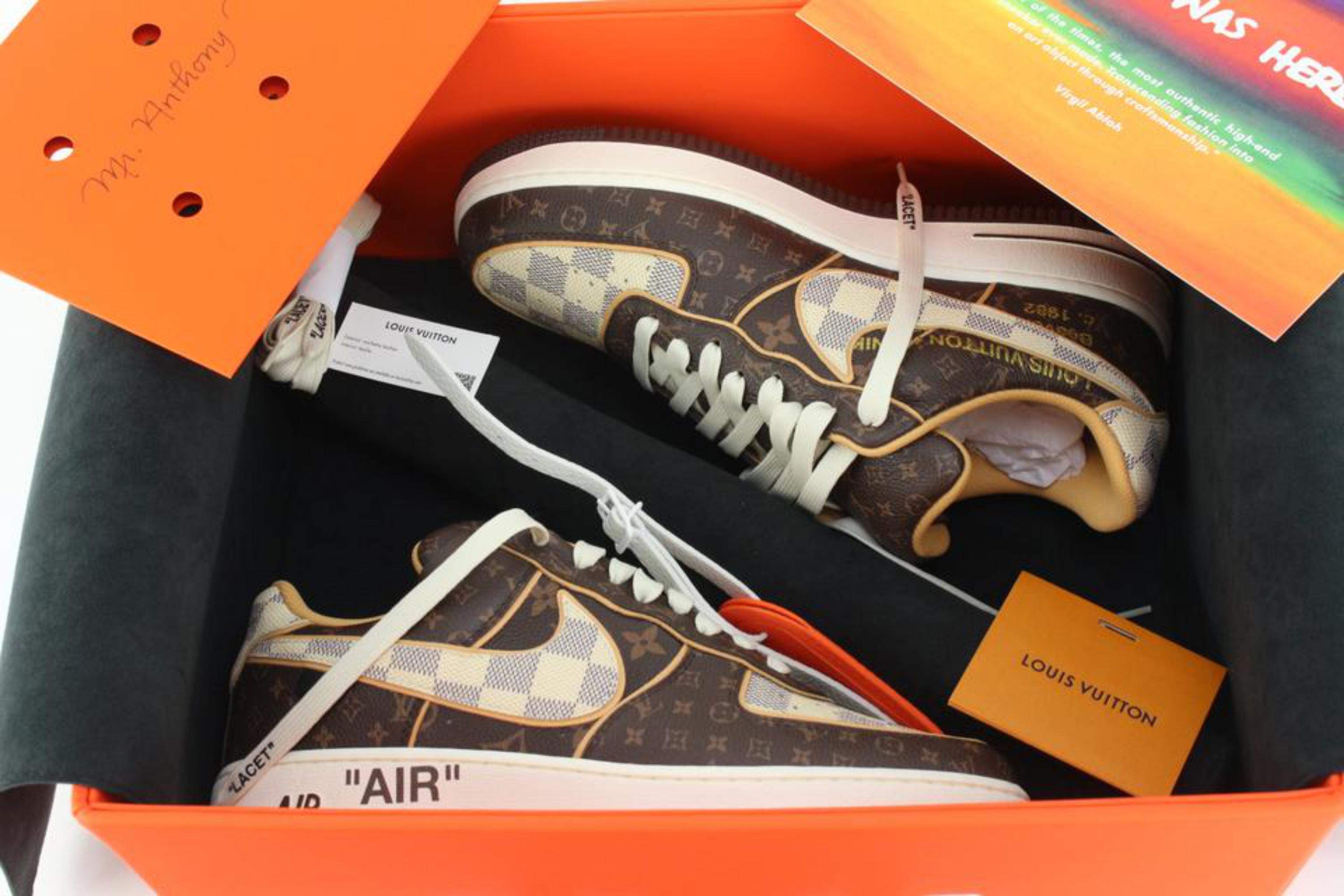 Louis Vuitton LV x Nike Men's 7.5 Virgil Abloh Damier Azur Monogram Air Force 1 For Sale 4