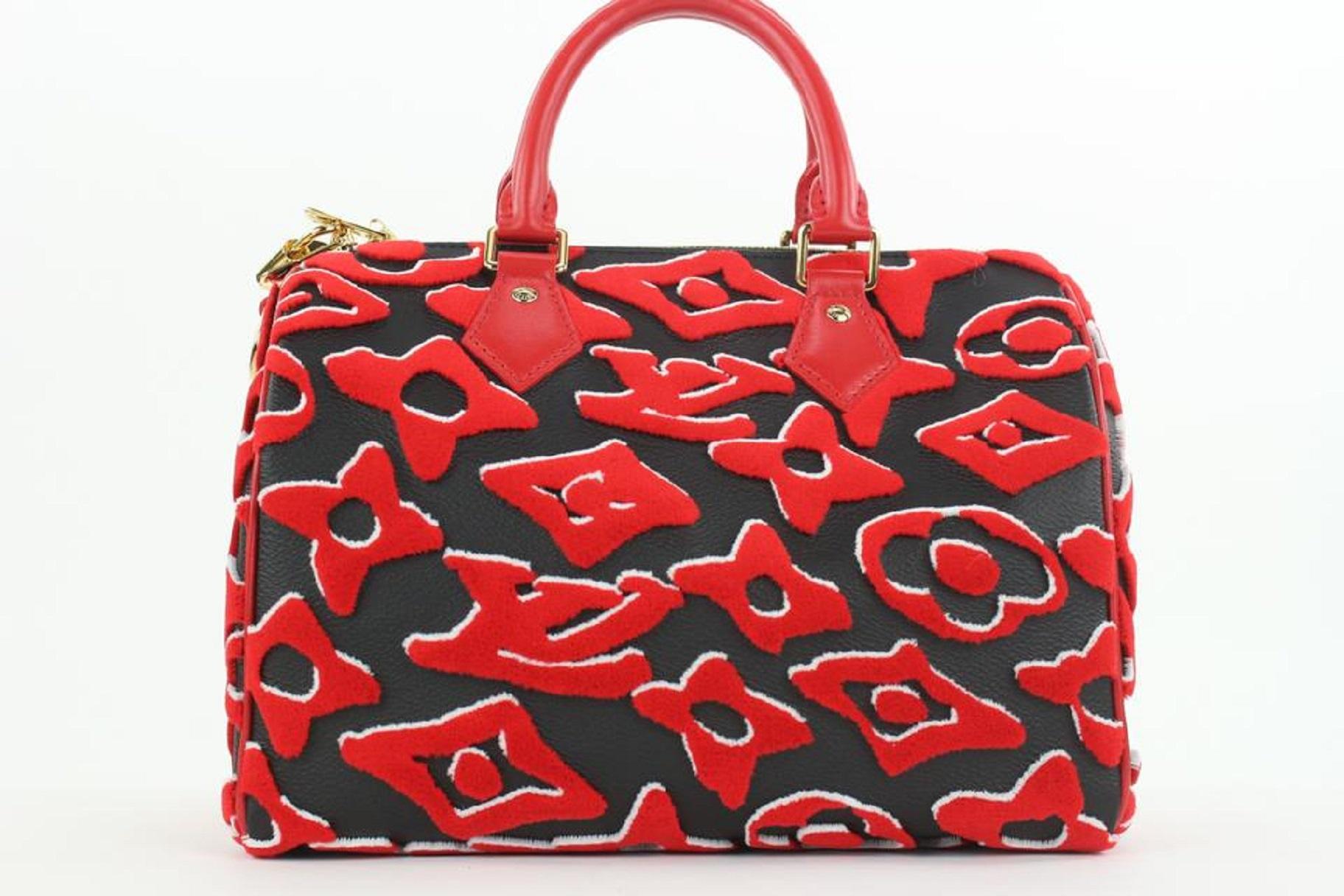 Women's Louis Vuitton LVxUF Urs Fischer Red Monogram Speedy Bandouliere 25 Strap Bag  For Sale