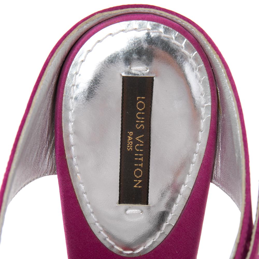 Pink Louis Vuitton Magenta/Silver Satin Flower Applique Strap Sandals Size 40