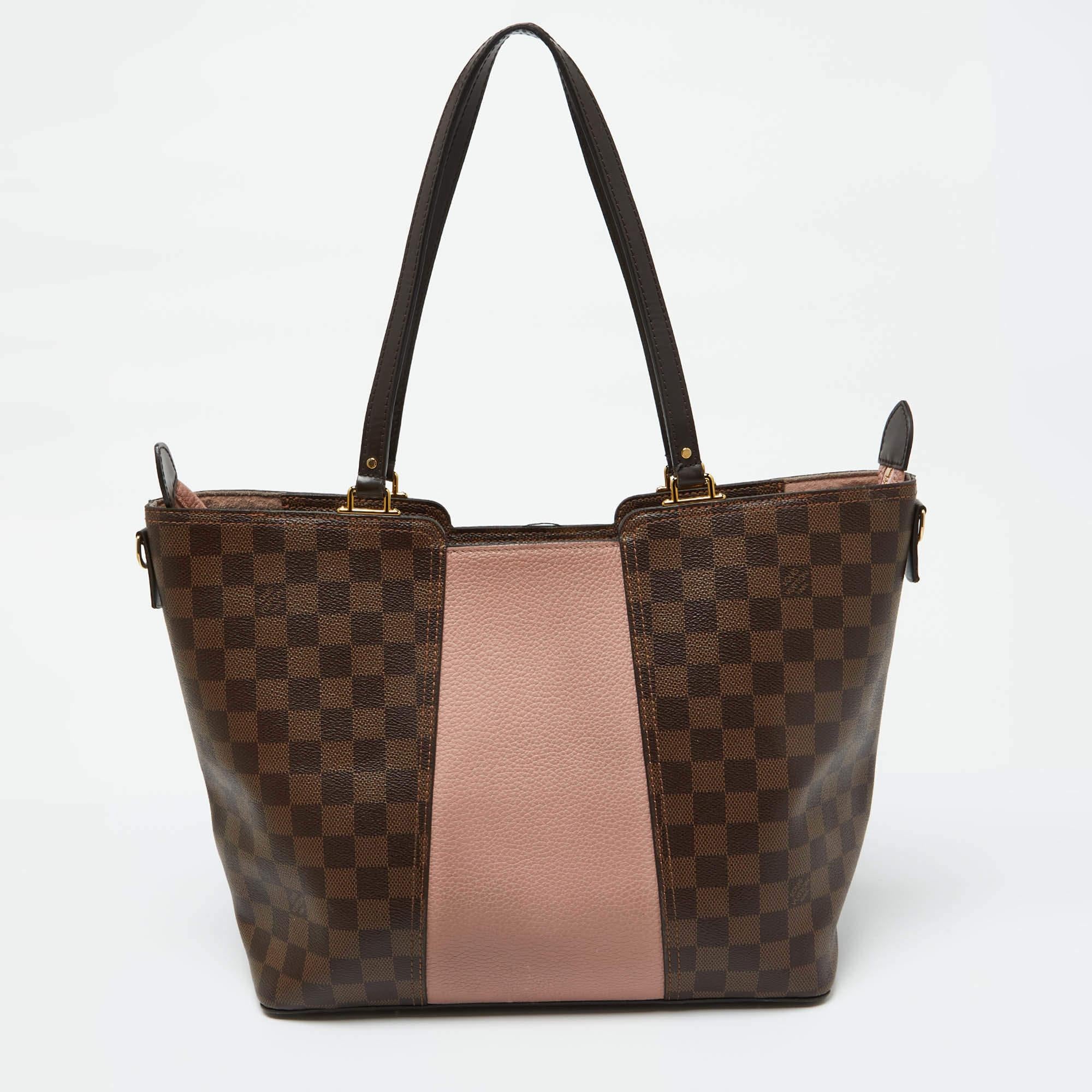 Louis Vuitton Magnolia Damier Ebene Canvas and Taurillon Leather Jersey Bag In Fair Condition In Dubai, Al Qouz 2