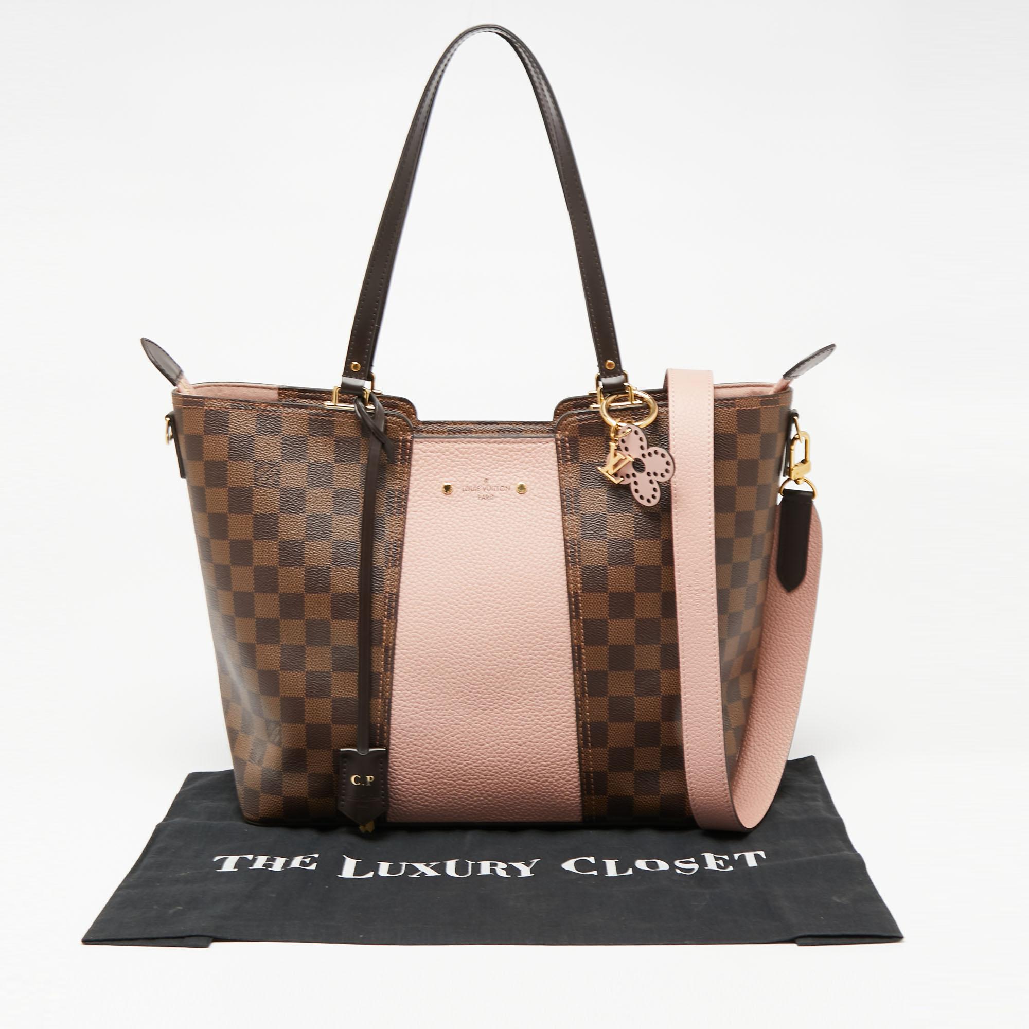 Louis Vuitton Magnolia Damier Ebene Canvas and Taurillon Leather Jersey Tote In Good Condition In Dubai, Al Qouz 2