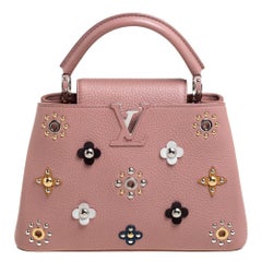 Louis Vuitton Burgundy, Pink Taurillon Flower Capucines Bb w/Strap