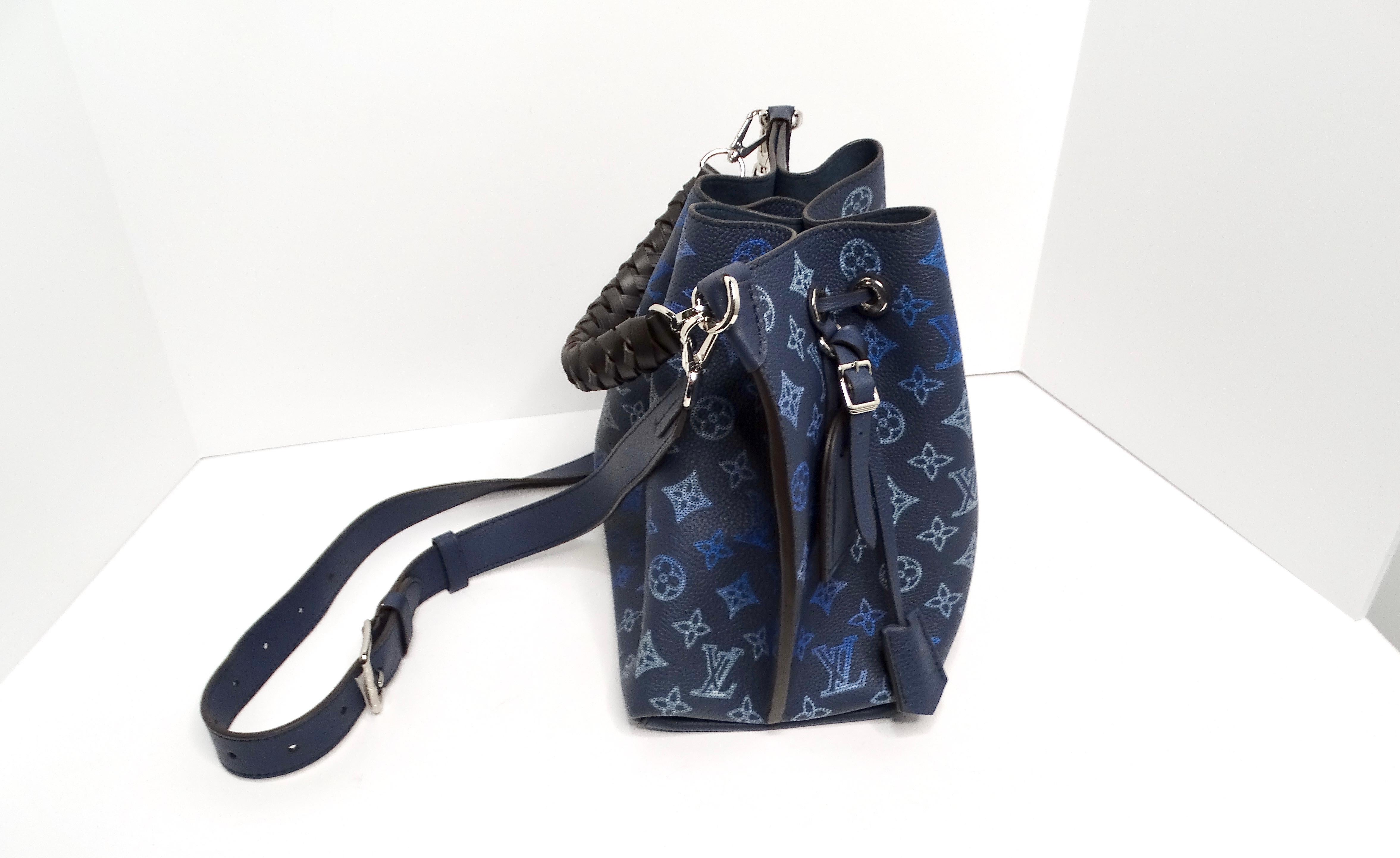 Black Louis Vuitton Mahina Flight Mode Muria Navy Blue Bucket Bag For Sale