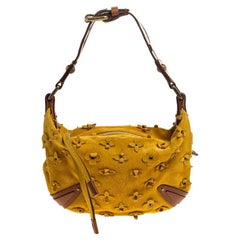 Louis Vuitton Hand Bag Brown Suede Mahina Fleurs Onatah PM Cacao Hobo Bag Preowned