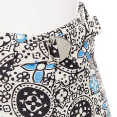 LOUIS VUITTON Majolica floral monogram print cream blue wool silk shorts FR34 XS